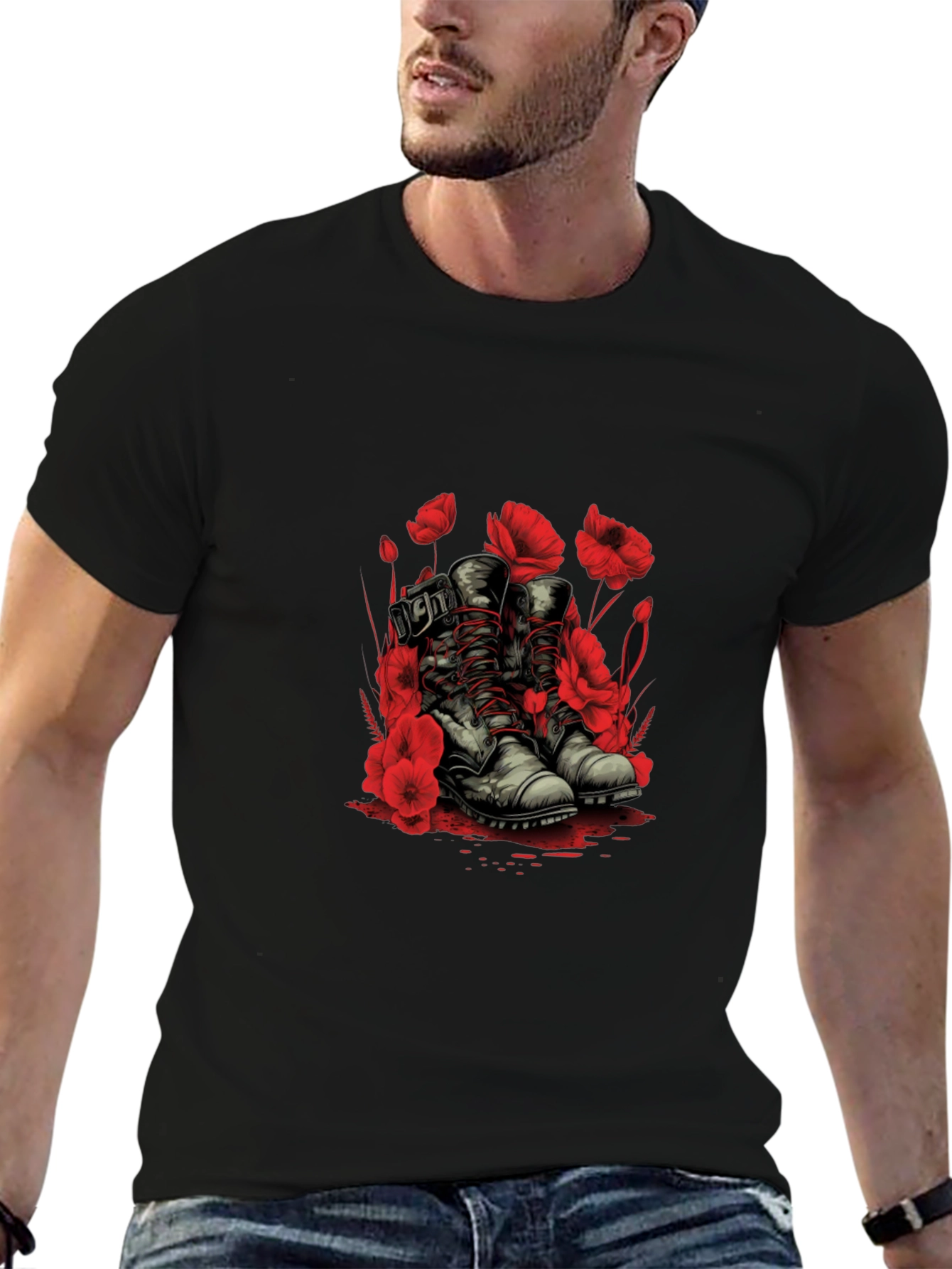 Poppy Boots Graphic Tee - Stylish Floral Design