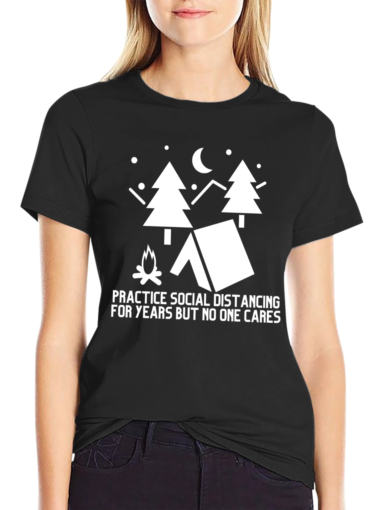 Social Distancing Camping Black T-Shirt