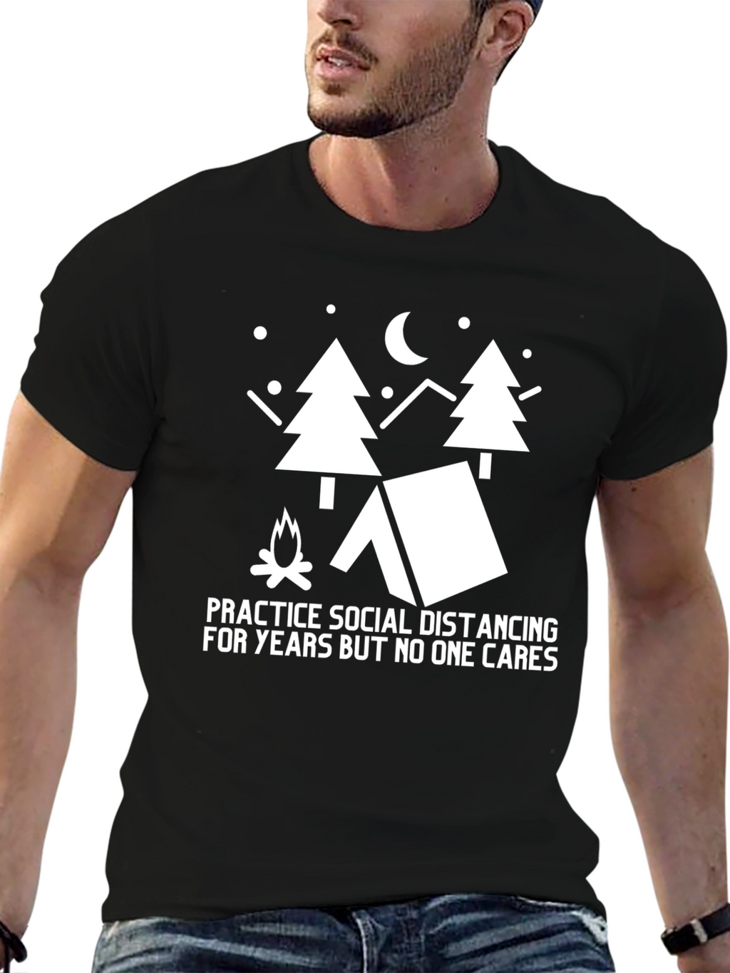 Social Distancing Camping Black T-Shirt