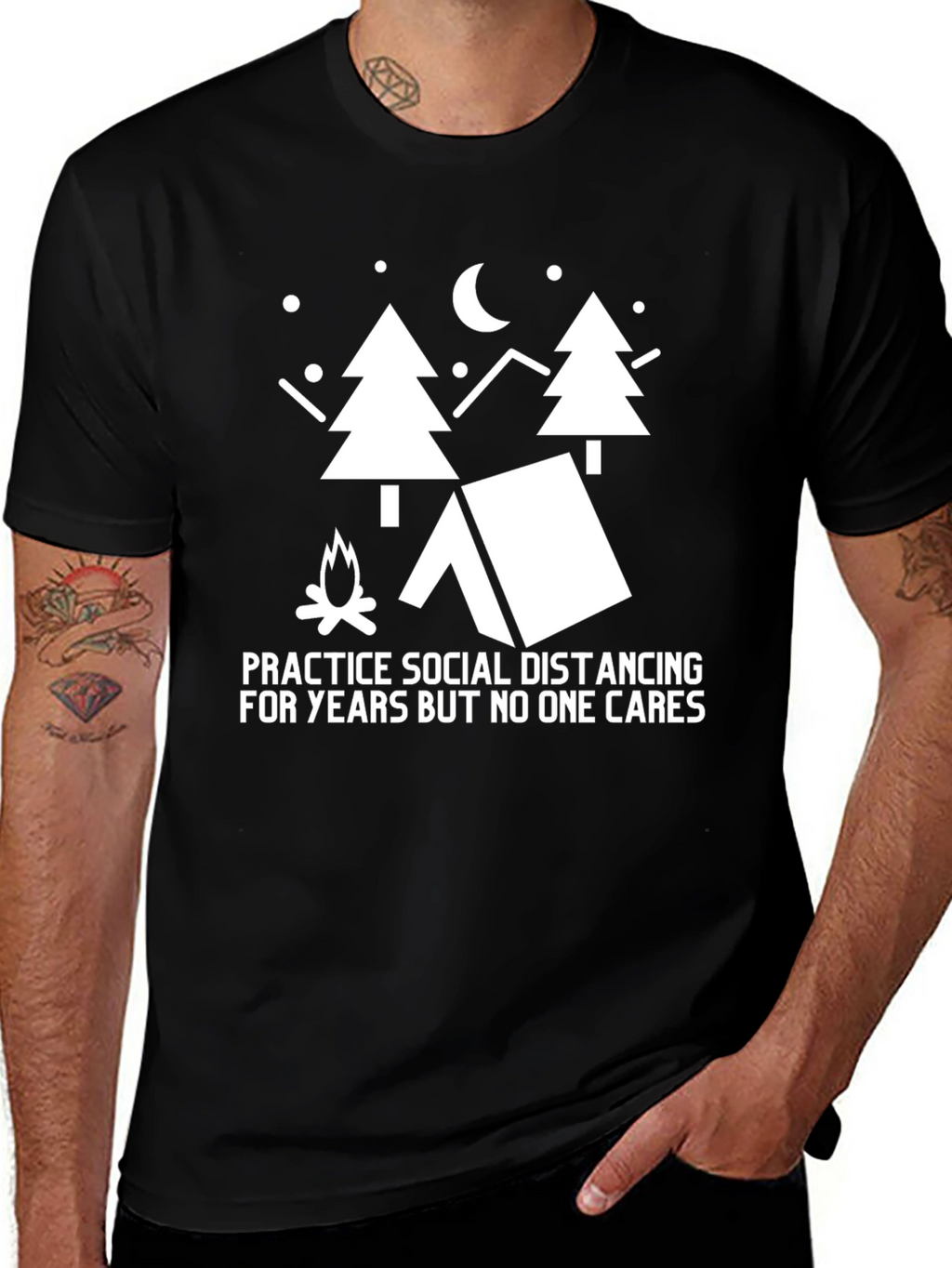 Social Distancing Camping Black T-Shirt