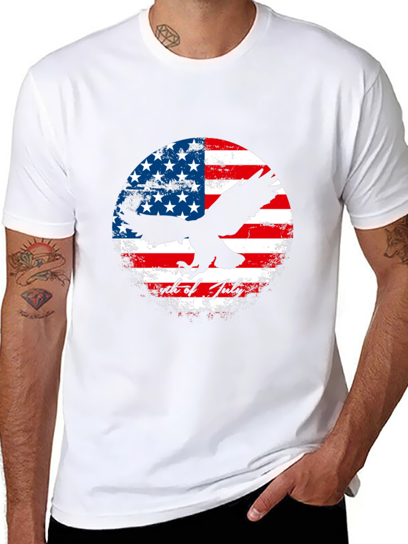 Patriotic Eagle & US Flag Graphic T-Shirt