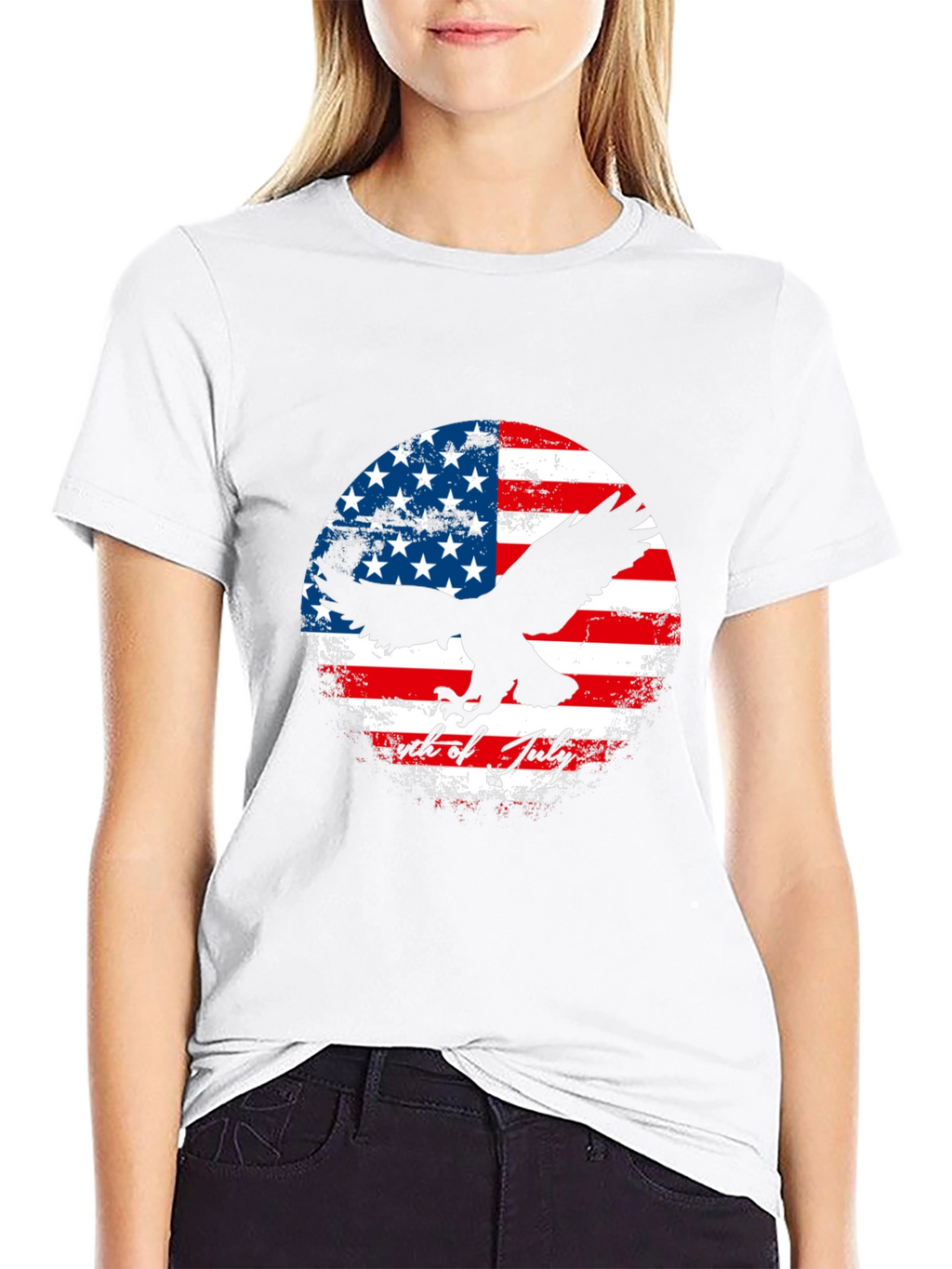 Patriotic Eagle & US Flag Graphic T-Shirt