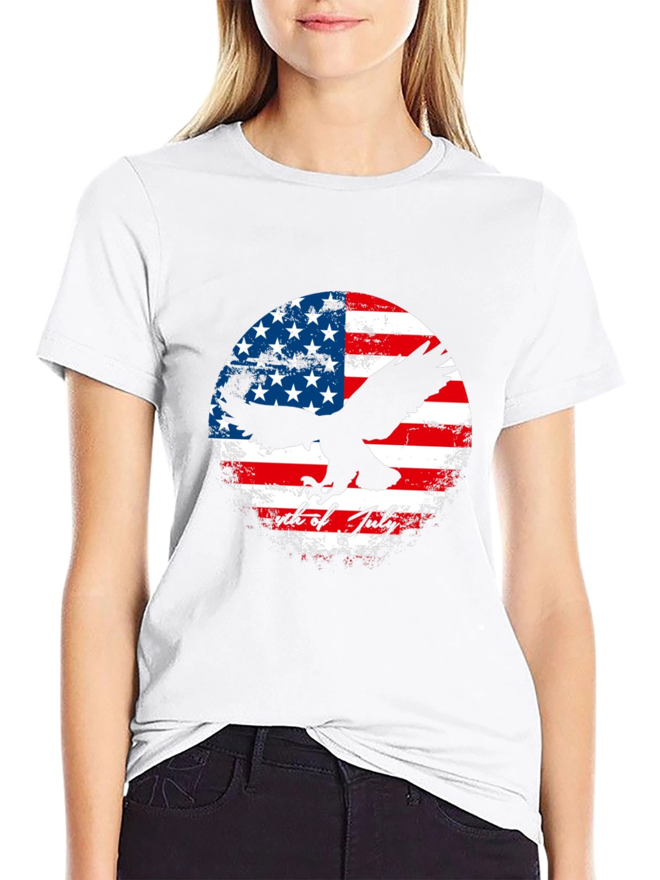 Patriotic Eagle & US Flag Graphic T-Shirt