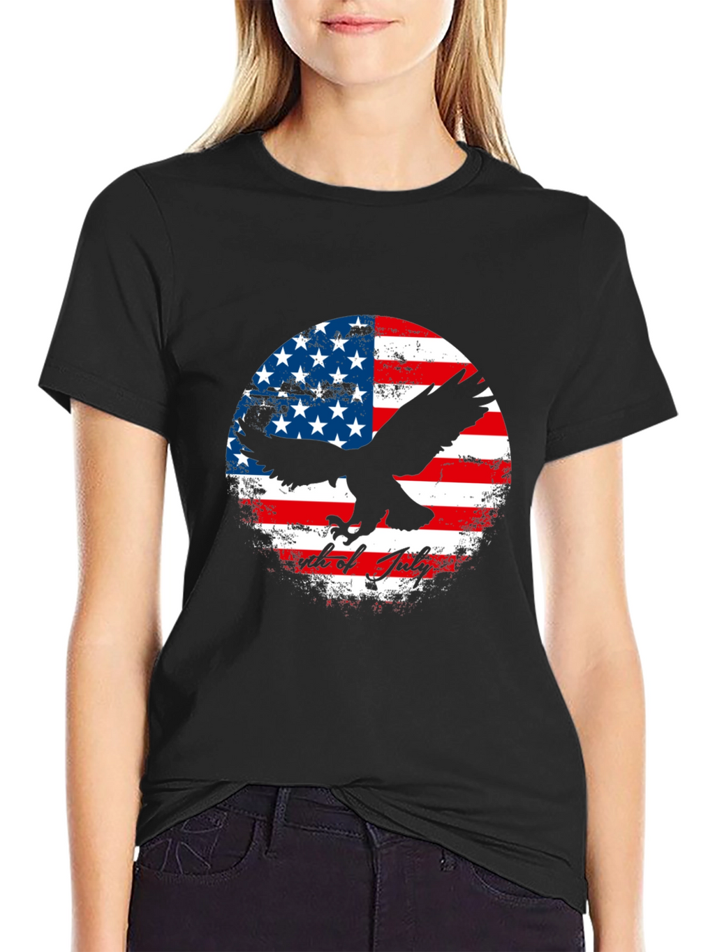 Patriotic Eagle & US Flag Graphic T-Shirt