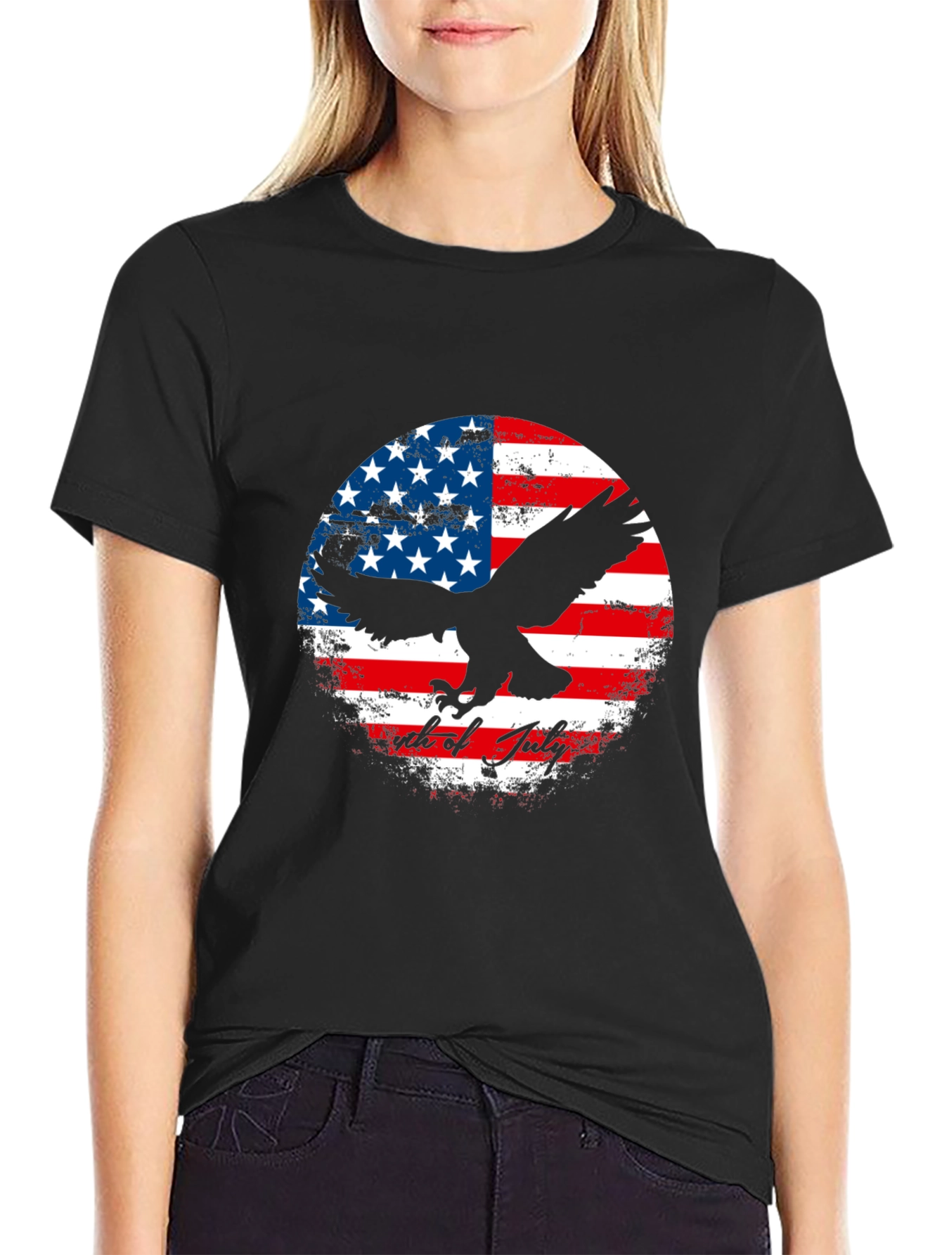 Patriotic Eagle & US Flag Graphic T-Shirt