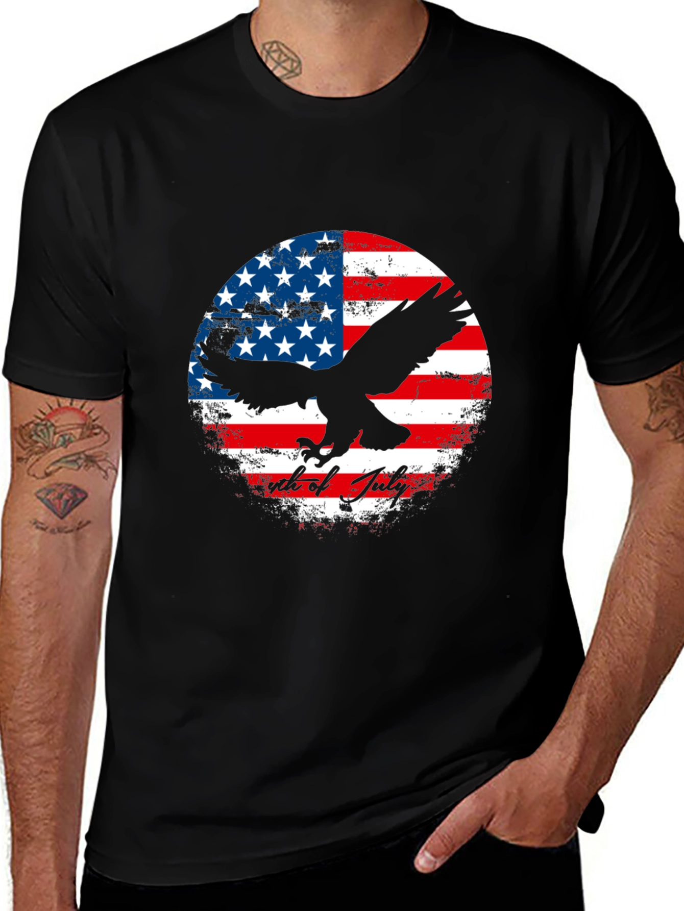 Patriotic Eagle & US Flag Graphic T-Shirt