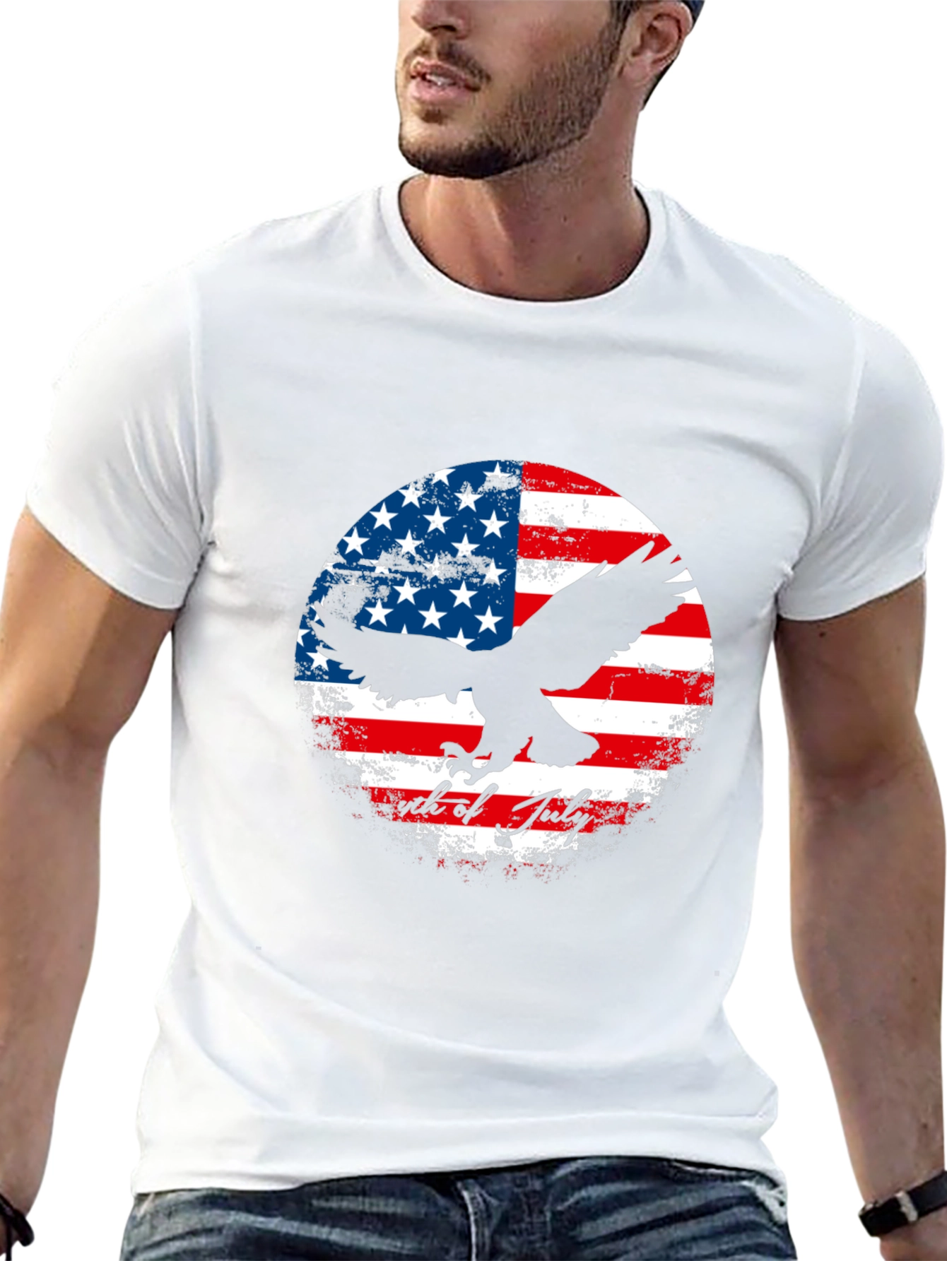 Patriotic Eagle & US Flag Graphic T-Shirt