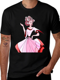 Elegant Woman Print Black T-Shirt