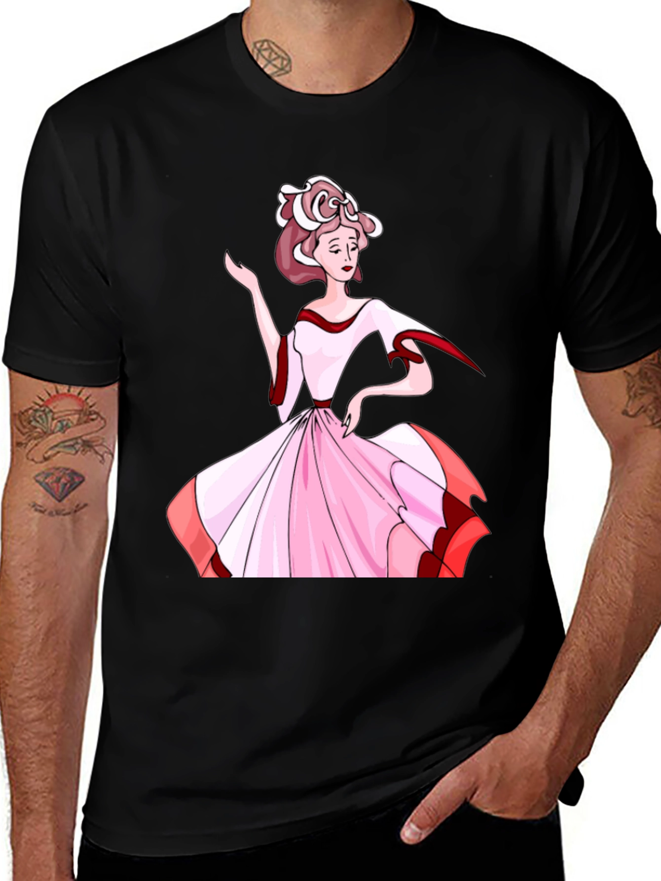 Elegant Woman Print Black T-Shirt