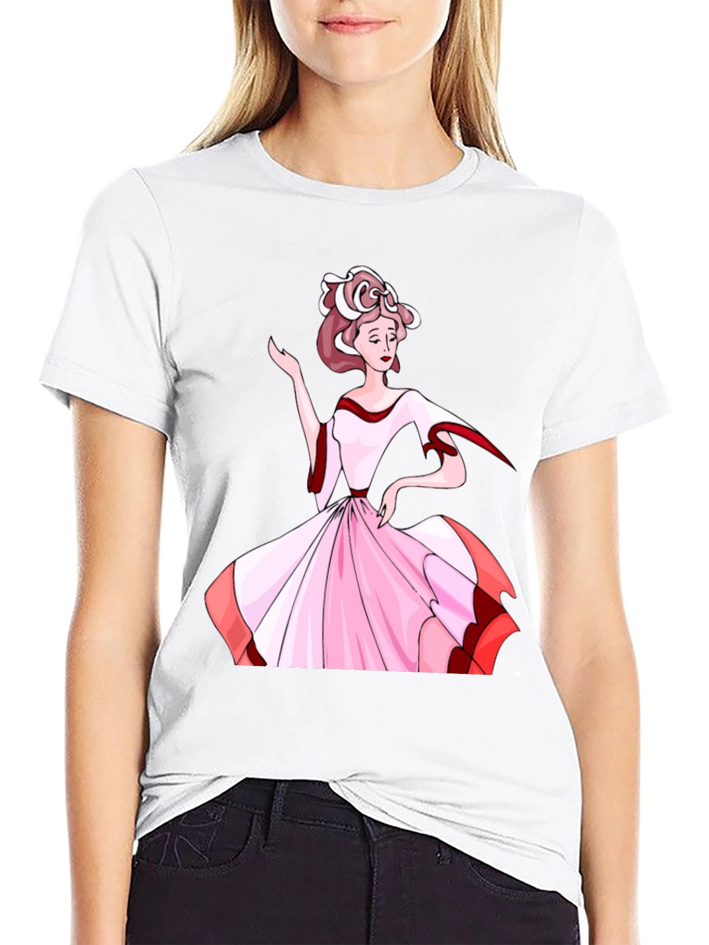 Elegant Woman Print Black T-Shirt