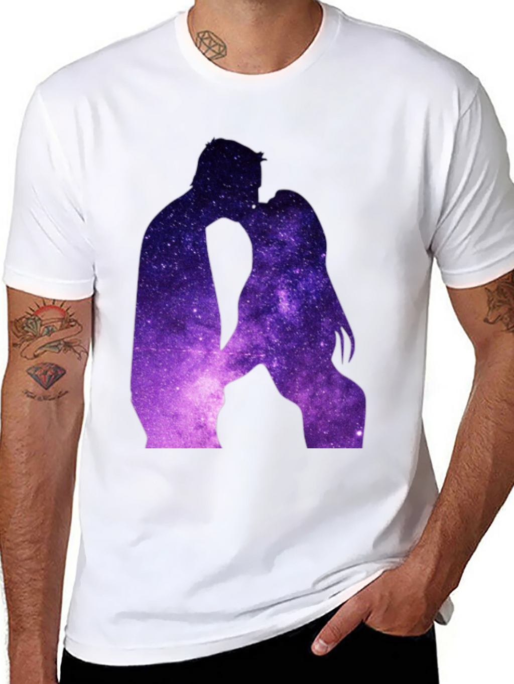 Galaxy Kissing Couple Black T-Shirt