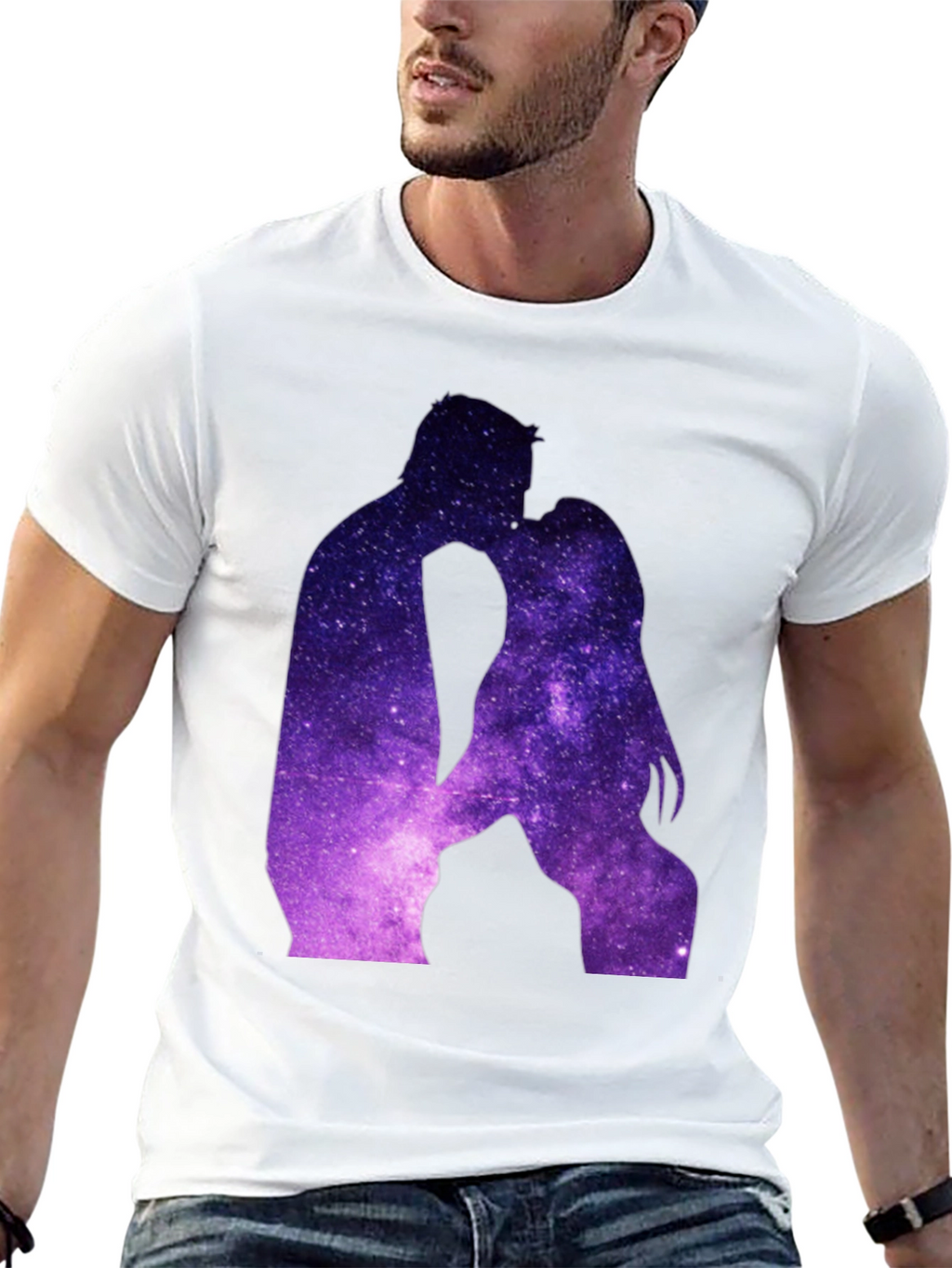 Galaxy Kissing Couple Black T-Shirt