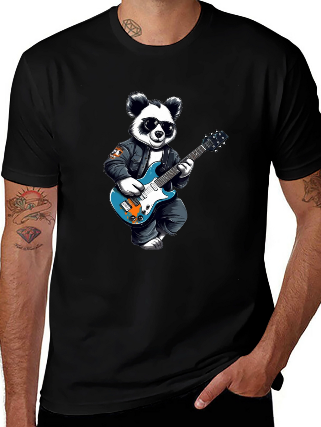 Cool Panda Rocker Graphic Tee - Black