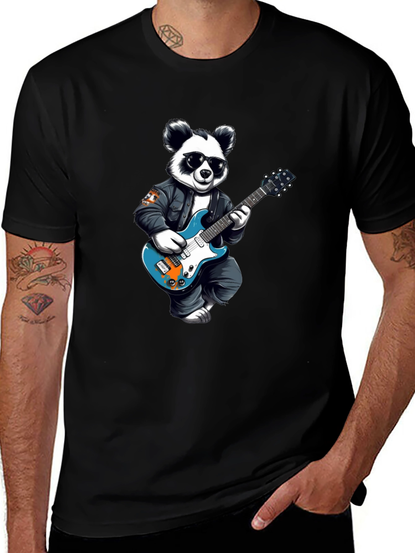 Cool Panda Rocker Graphic Tee - Black