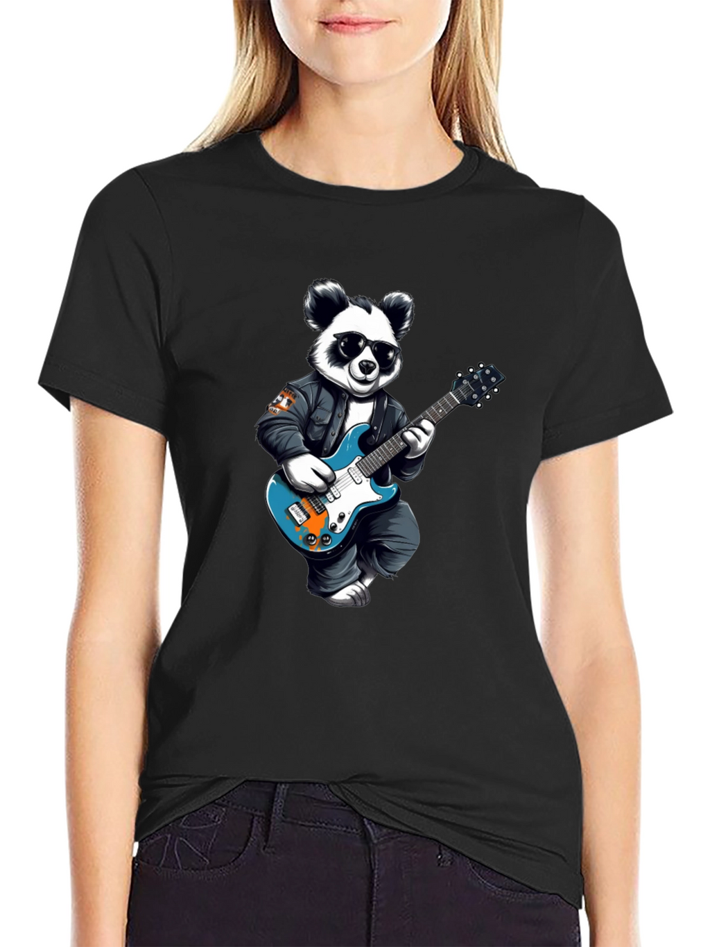 Cool Panda Rocker Graphic Tee - Black