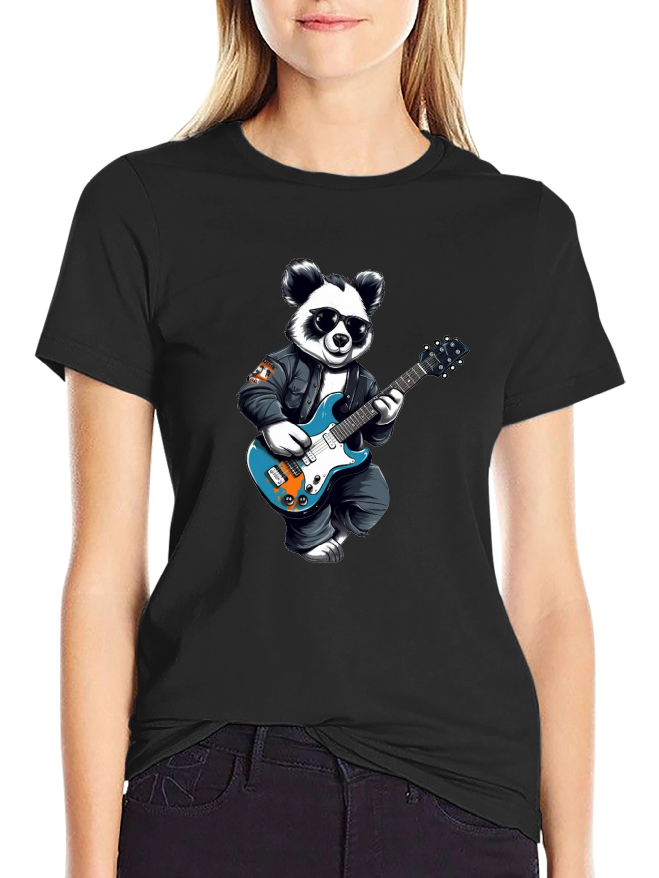 Cool Panda Rocker Graphic Tee - Black