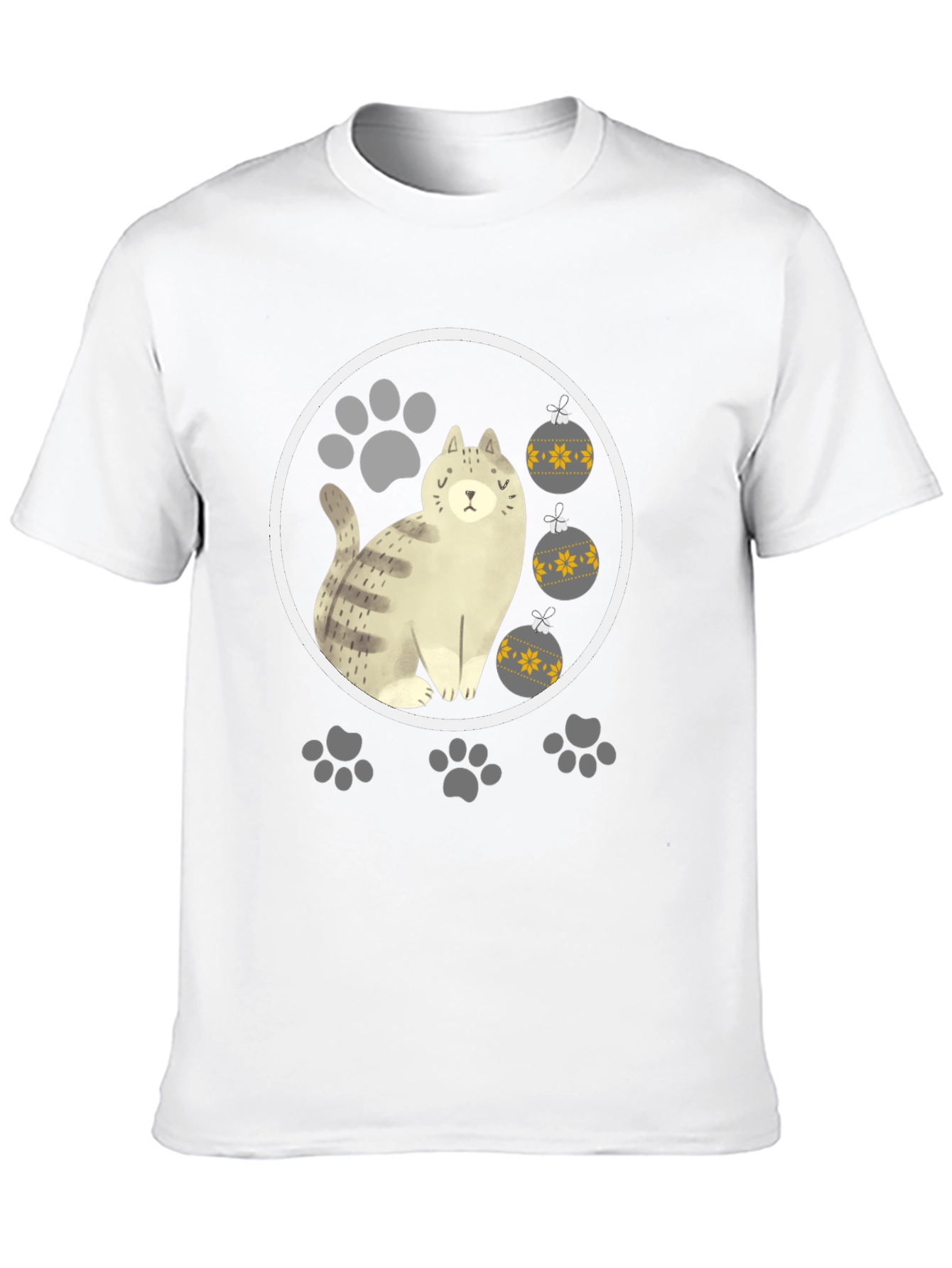 Cat & Paw Print Christmas Ornament T-Shirt