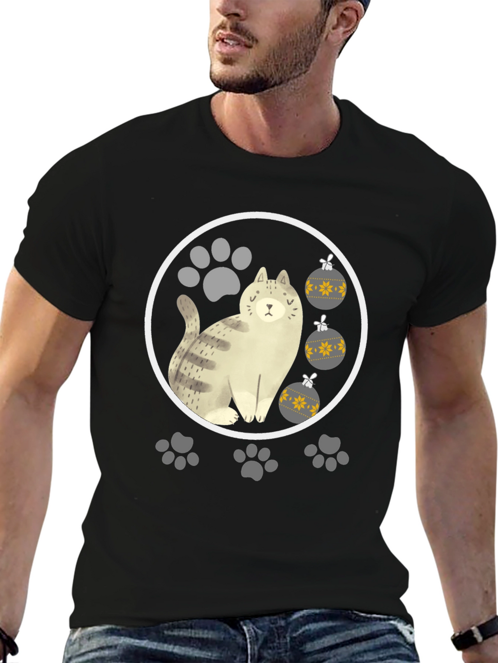 Cat & Paw Print Christmas Ornament T-Shirt