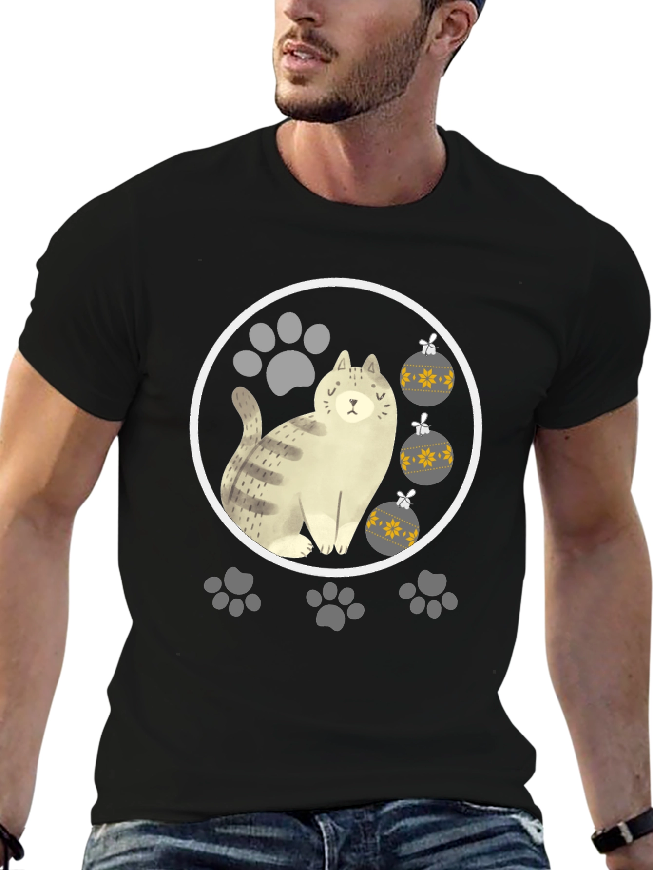 Cat & Paw Print Christmas Ornament T-Shirt