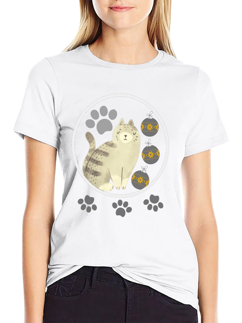 Cat & Paw Print Christmas Ornament T-Shirt