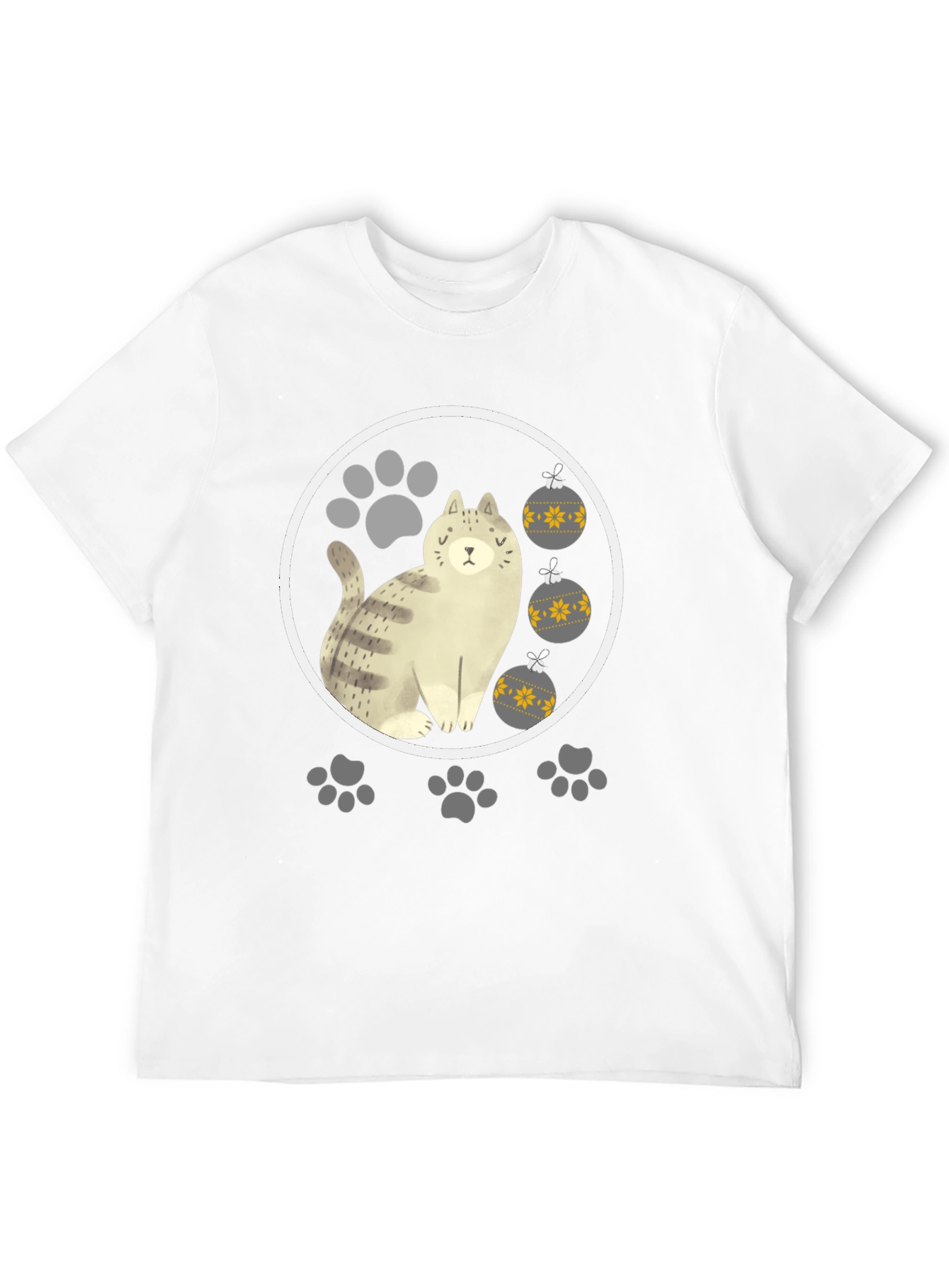 Cat & Paw Print Christmas Ornament T-Shirt