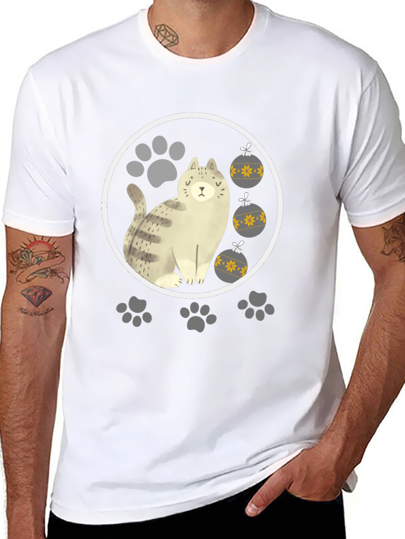 Cat & Paw Print Christmas Ornament T-Shirt