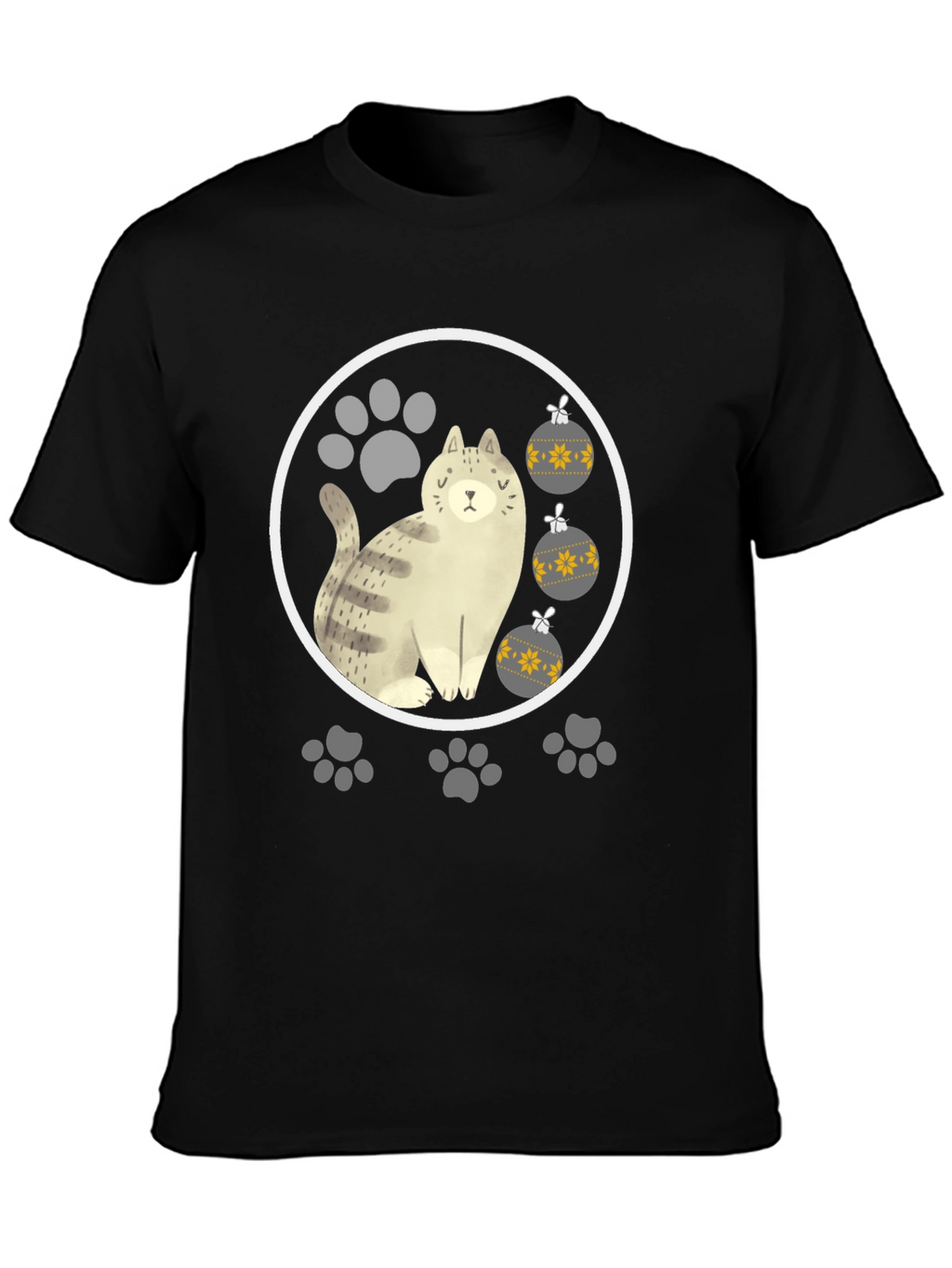 Cat & Paw Print Christmas Ornament T-Shirt