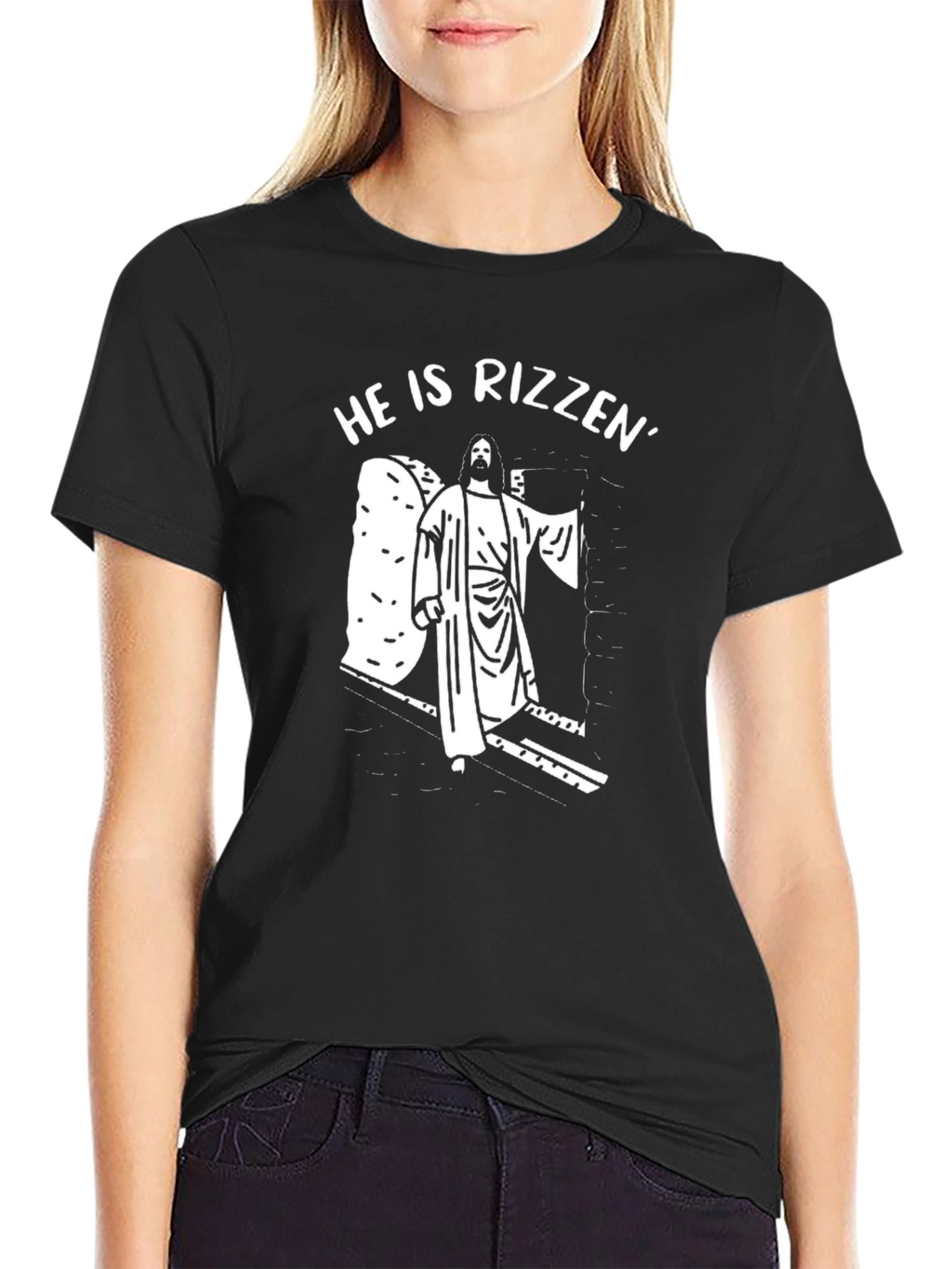 He Is Rizzin Easter T-Shirt - Black Graphic Tee
