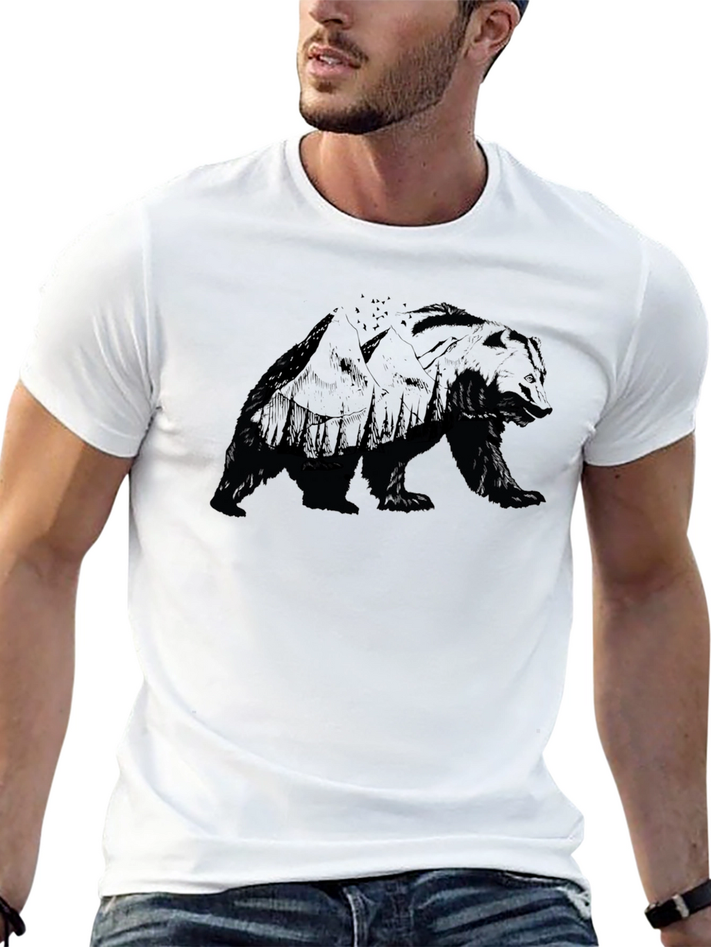 Mens Bear Silhouette Graphic T-Shirt