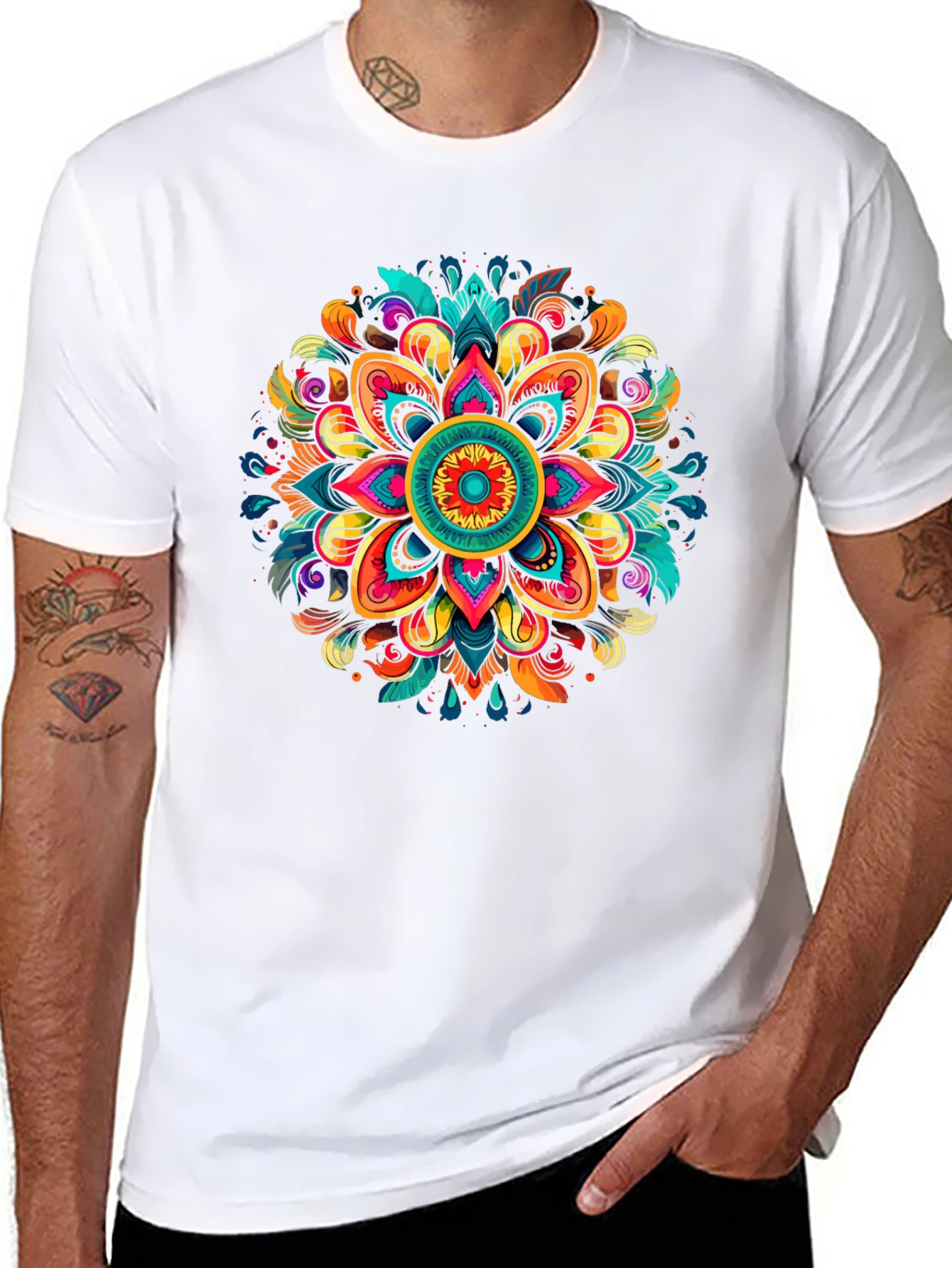 Vibrant Mandala Graphic Black T-Shirt