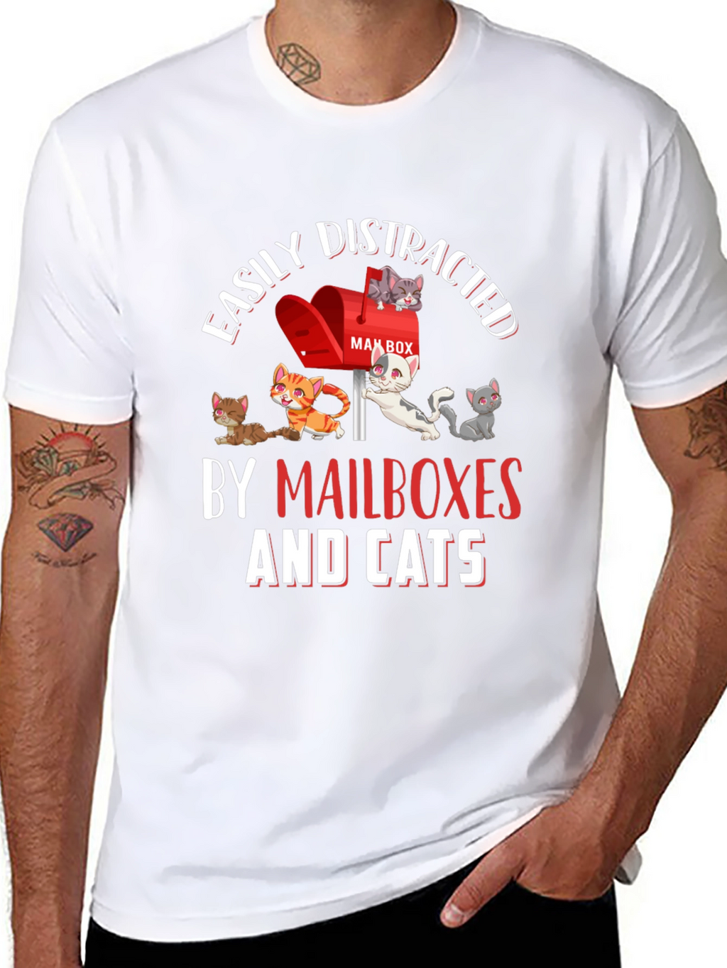 Easily Distracted by Mailboxes and Cats Black T-Shirt