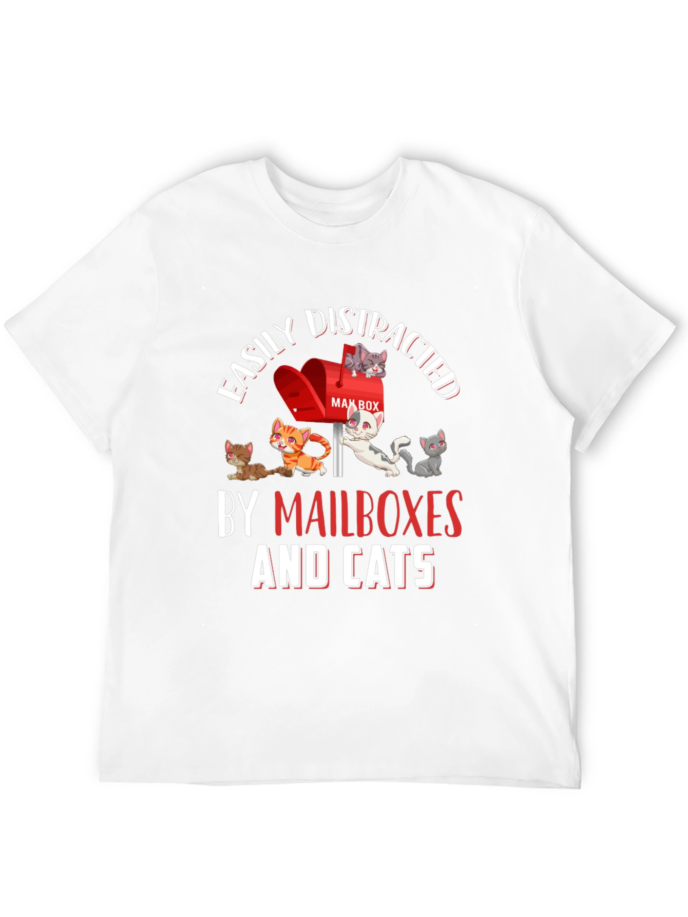 Easily Distracted by Mailboxes and Cats Black T-Shirt