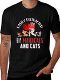 Easily Distracted by Mailboxes and Cats Black T-Shirt