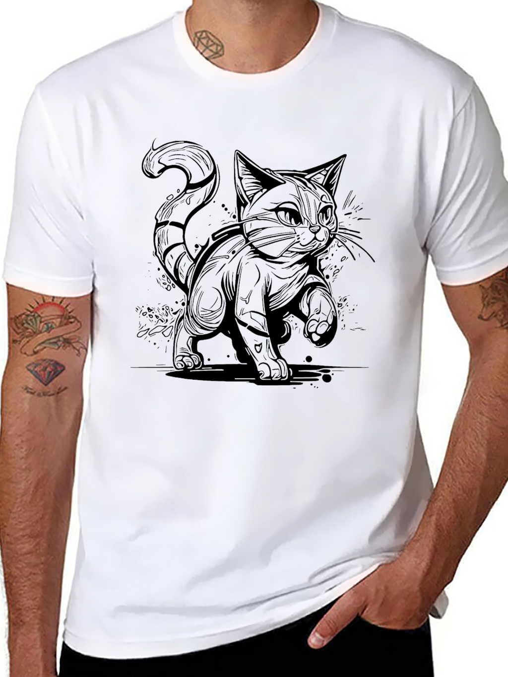 Black Cat Graphic Tee - Cool Cat Lover T-Shirt