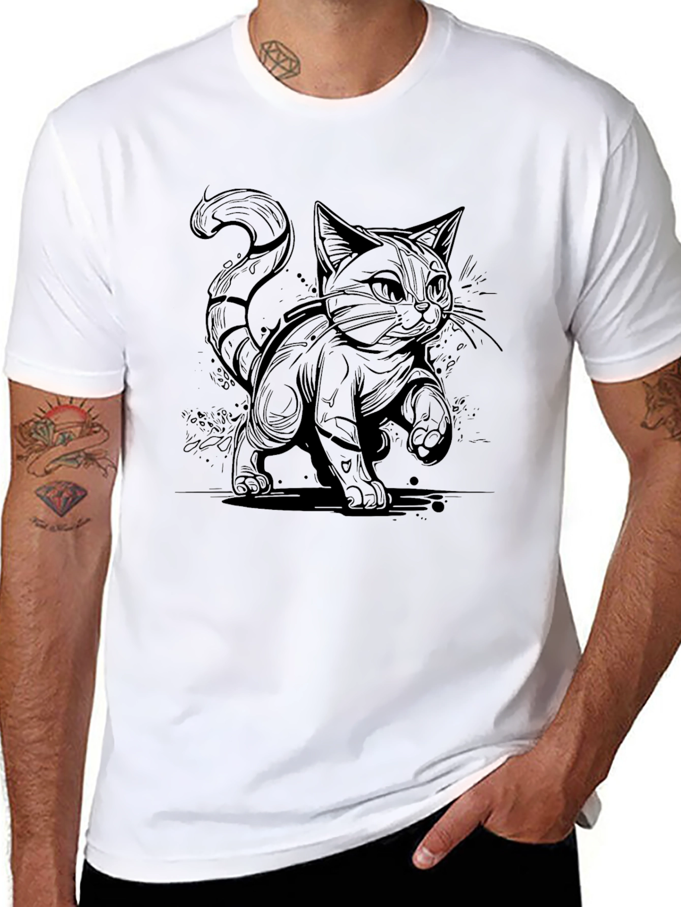 Black Cat Graphic Tee - Cool Cat Lover T-Shirt