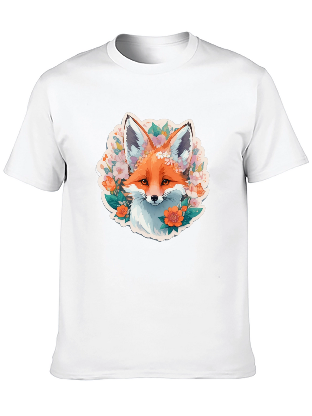 Floral Fox Graphic Tee - Stylish Black T-Shirt