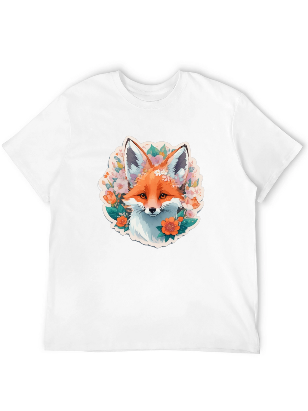 Floral Fox Graphic Tee - Stylish Black T-Shirt