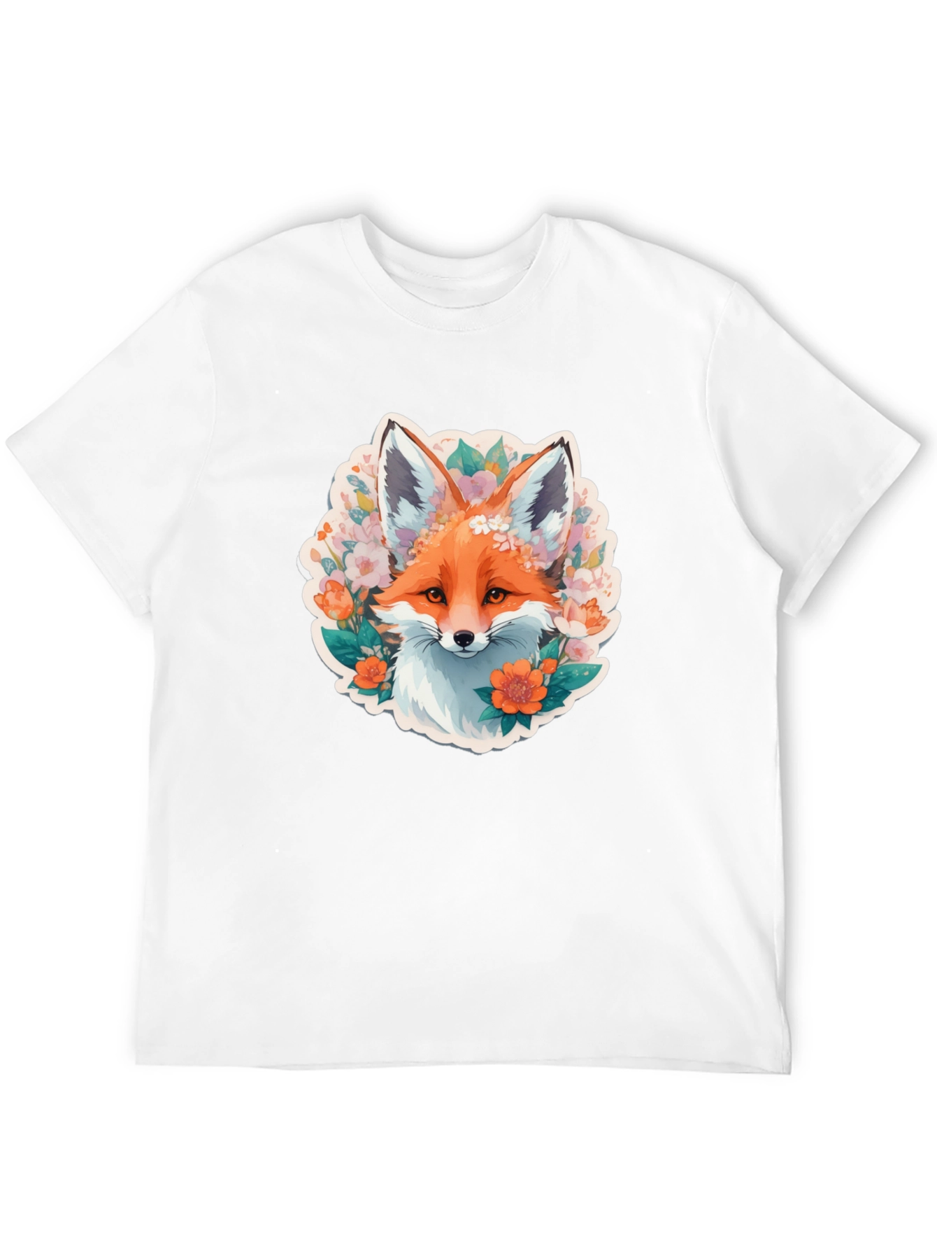 Floral Fox Graphic Tee - Stylish Black T-Shirt