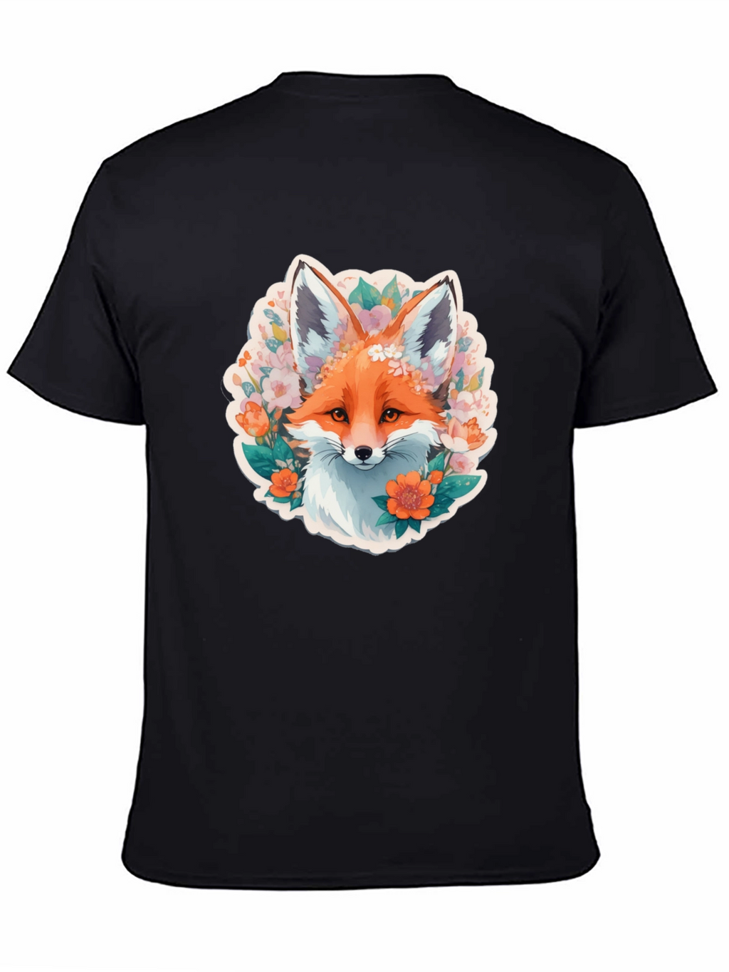 Floral Fox Graphic Tee - Stylish Black T-Shirt