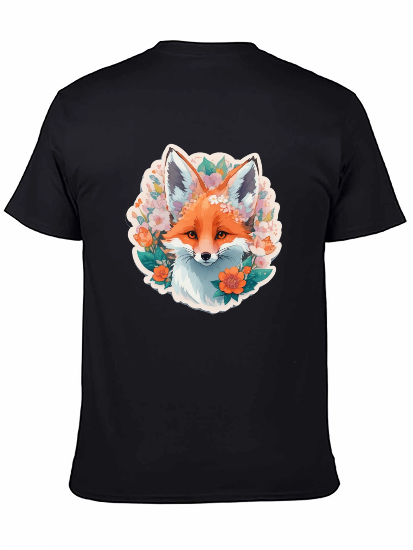 Floral Fox Graphic Tee - Stylish Black T-Shirt