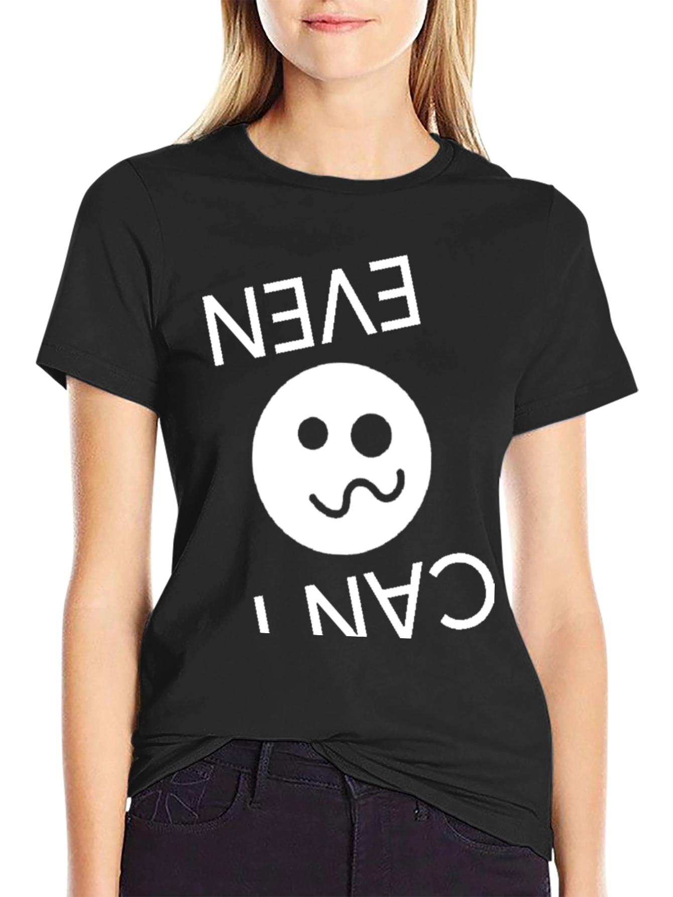 Funny Inverted Even I Can Smiley Face Black T-Shirt