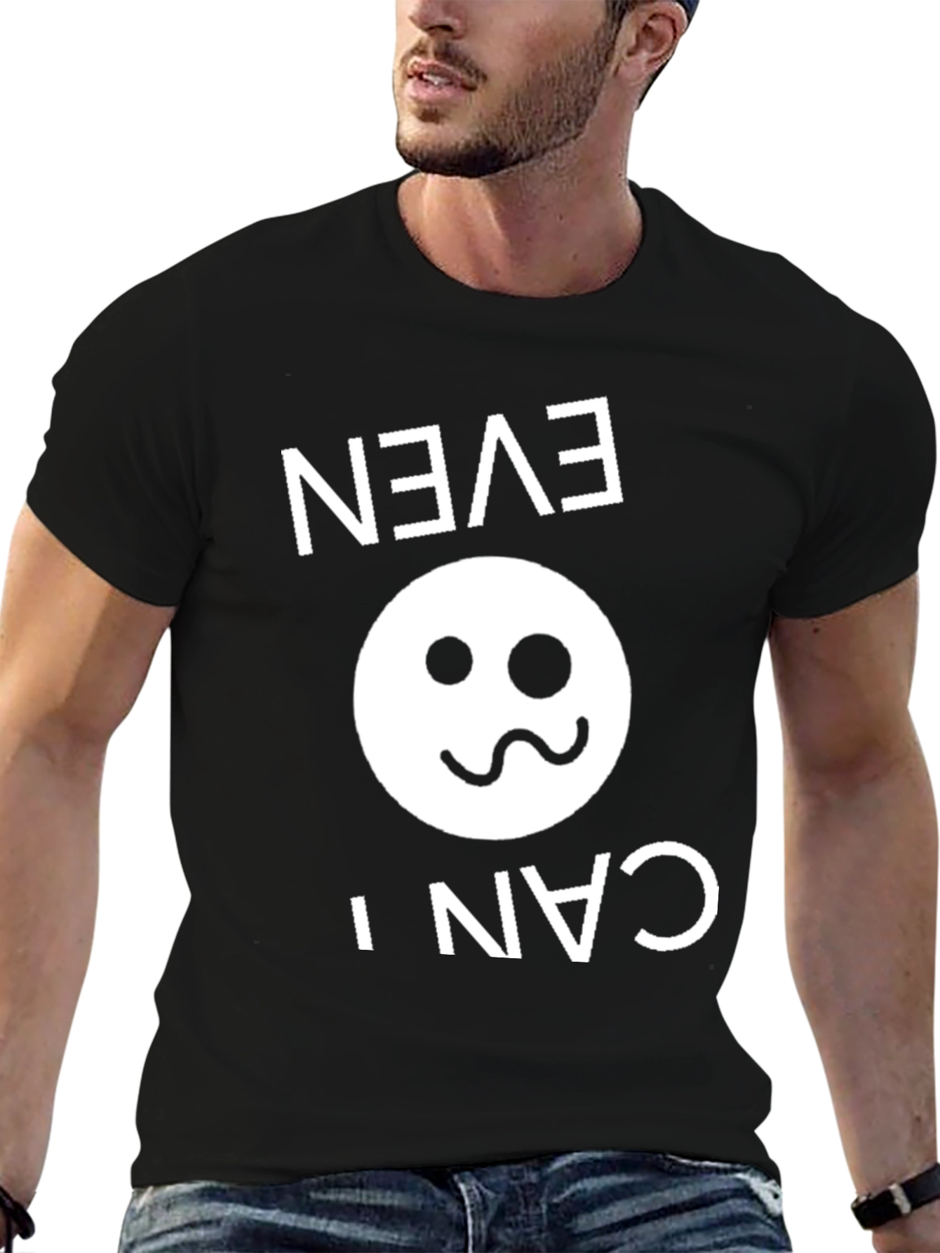 Funny Inverted Even I Can Smiley Face Black T-Shirt