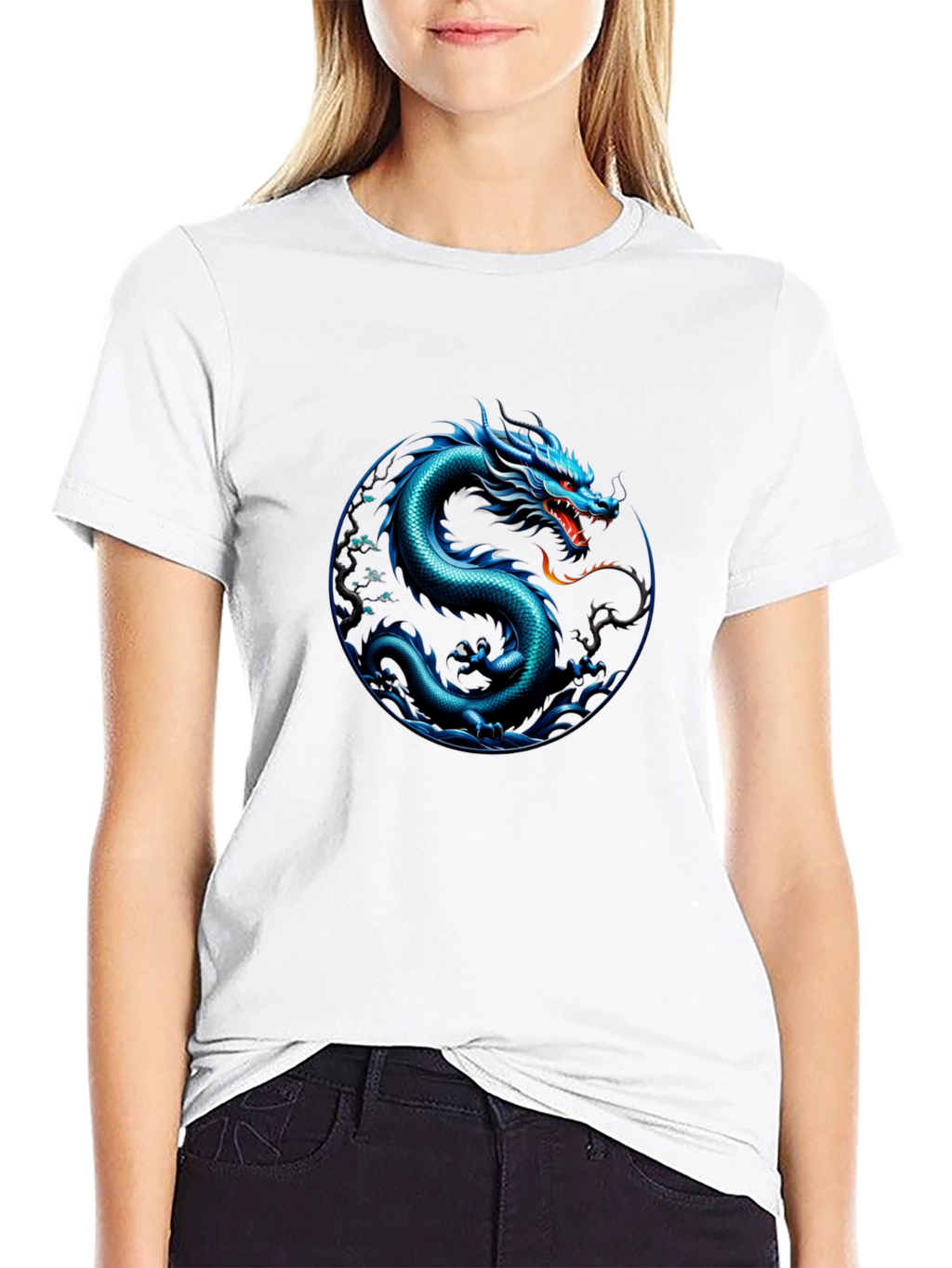 Blue Dragon Graphic Print Black T-Shirt