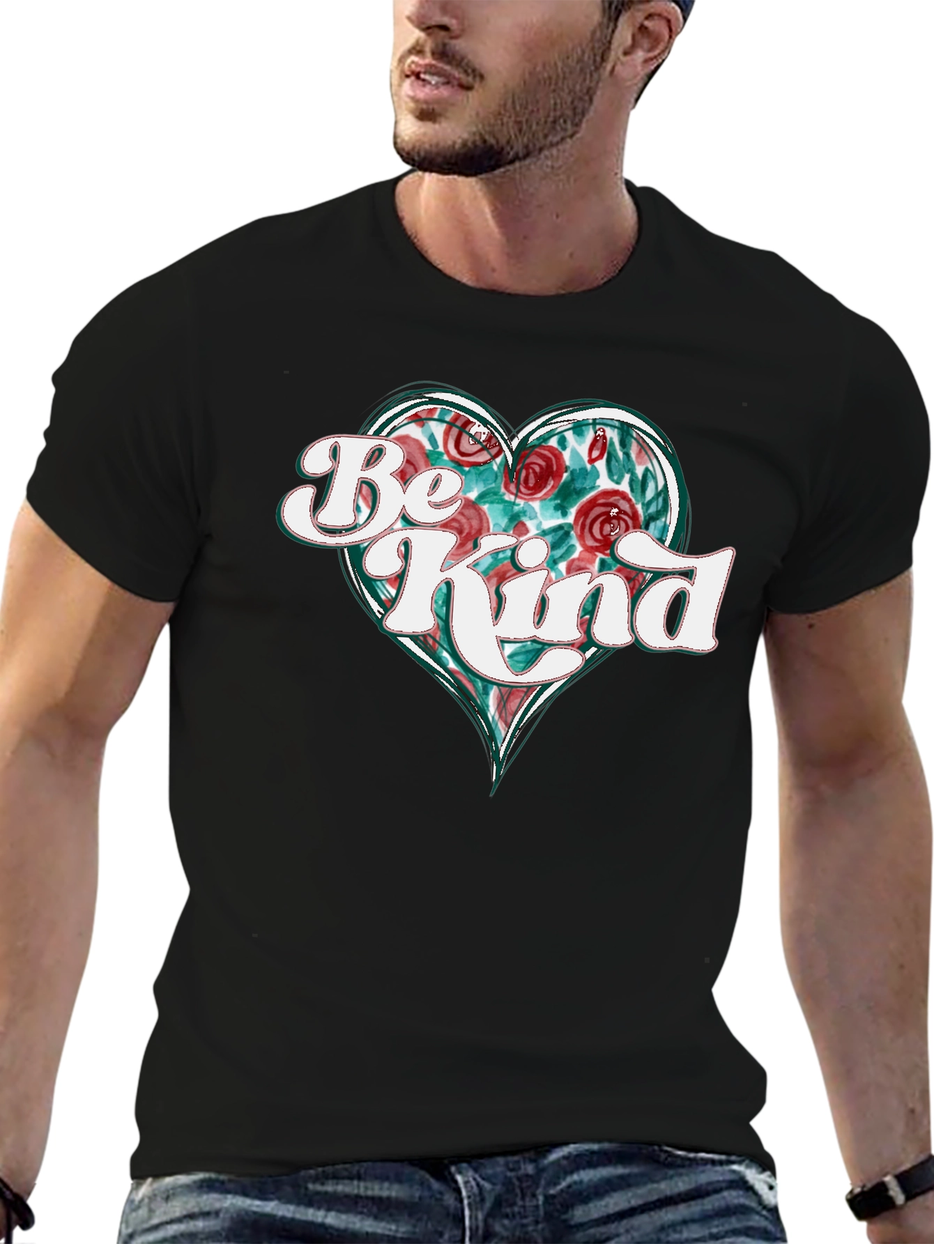 Be Kind Floral Heart Graphic T-Shirt