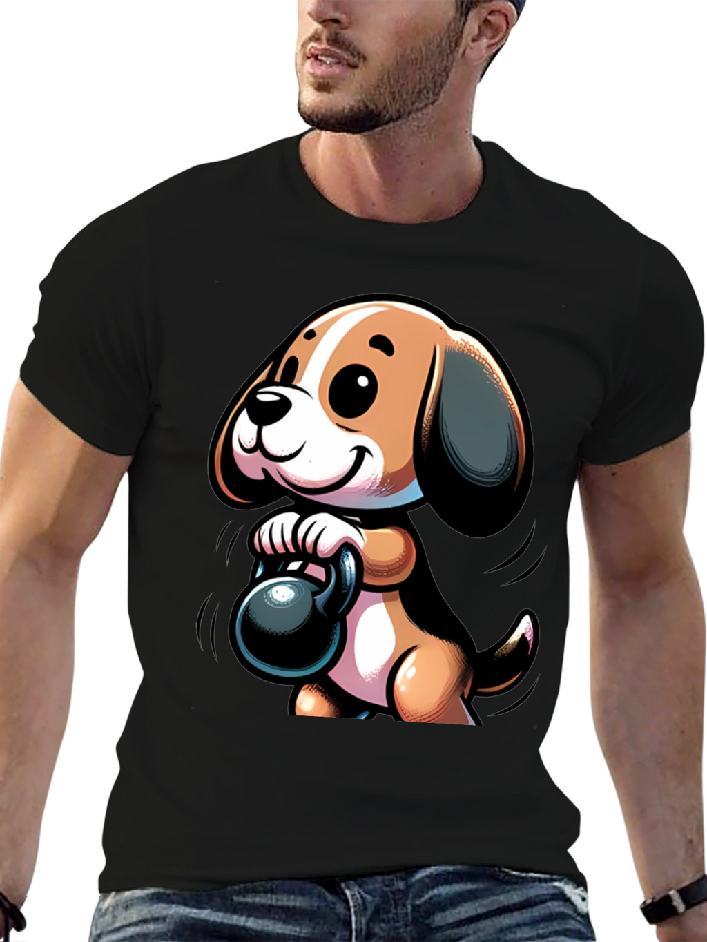 Cute Dog Lifting Weights T-Shirt
