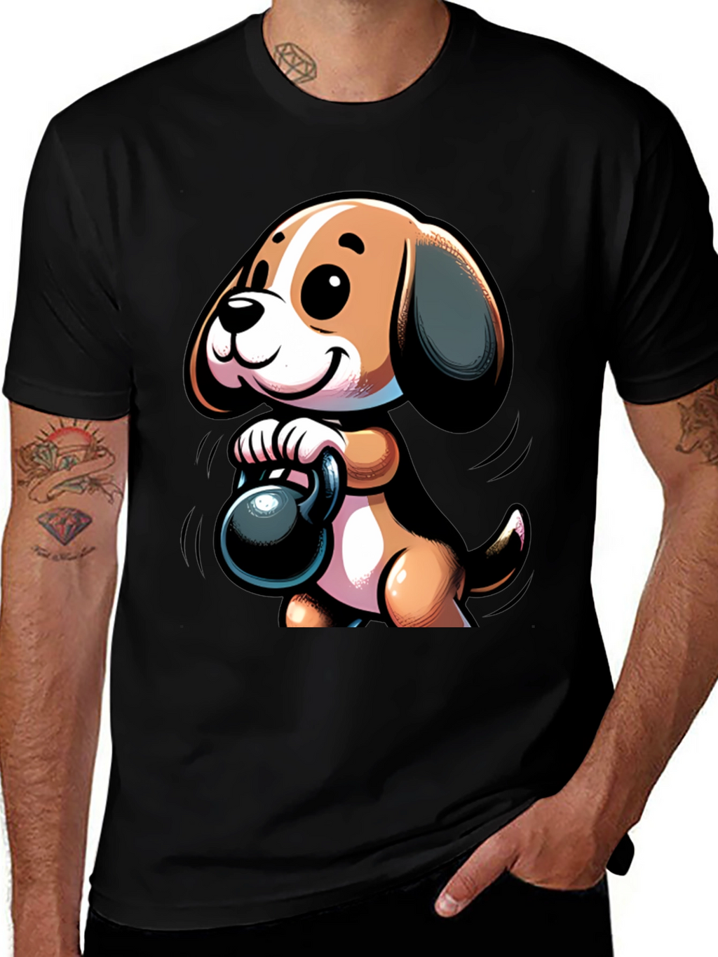 Cute Dog Lifting Weights T-Shirt