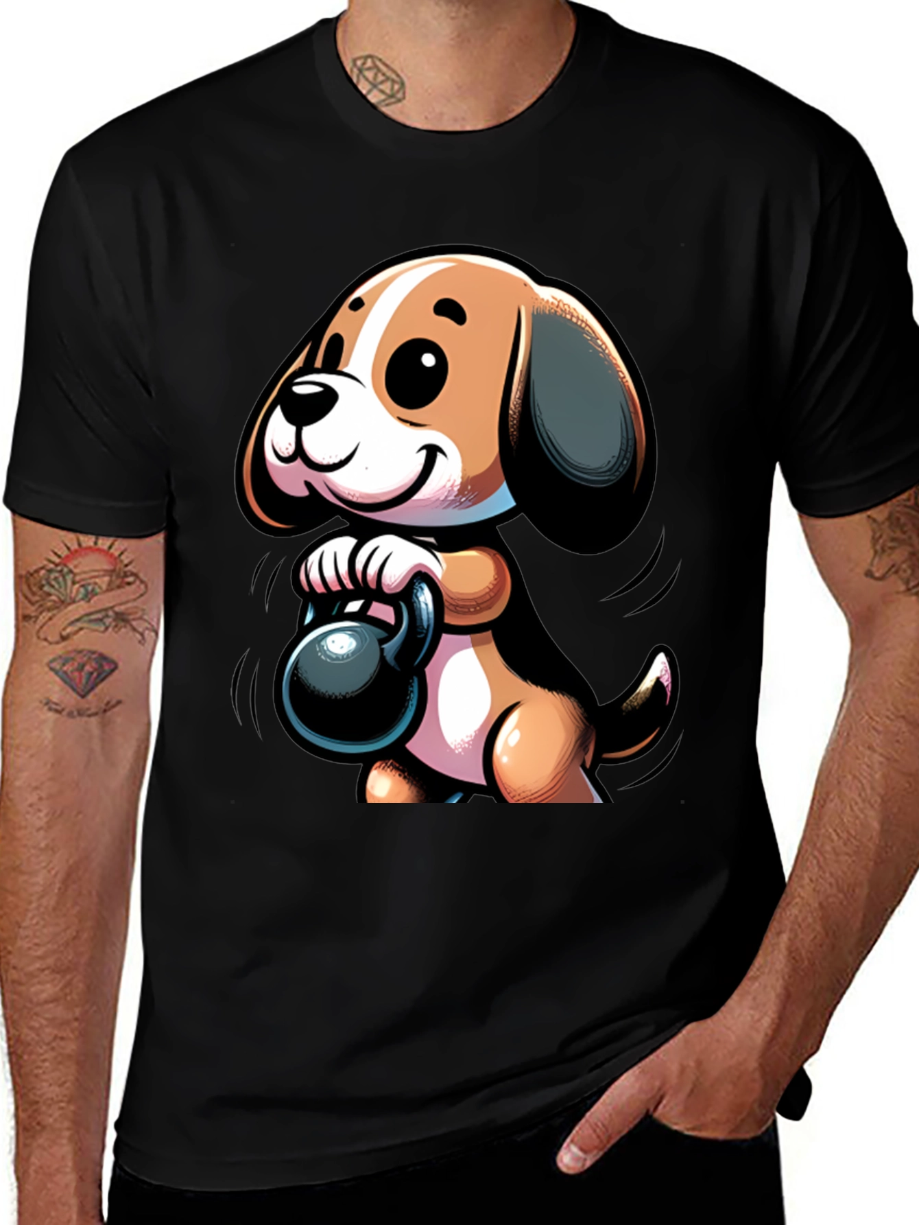 Cute Dog Lifting Weights T-Shirt