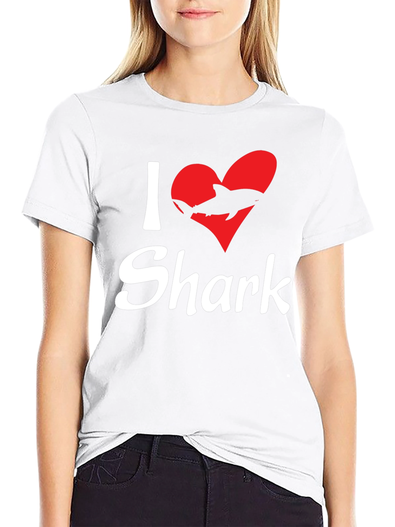 I Love Sharks Black Graphic T-Shirt