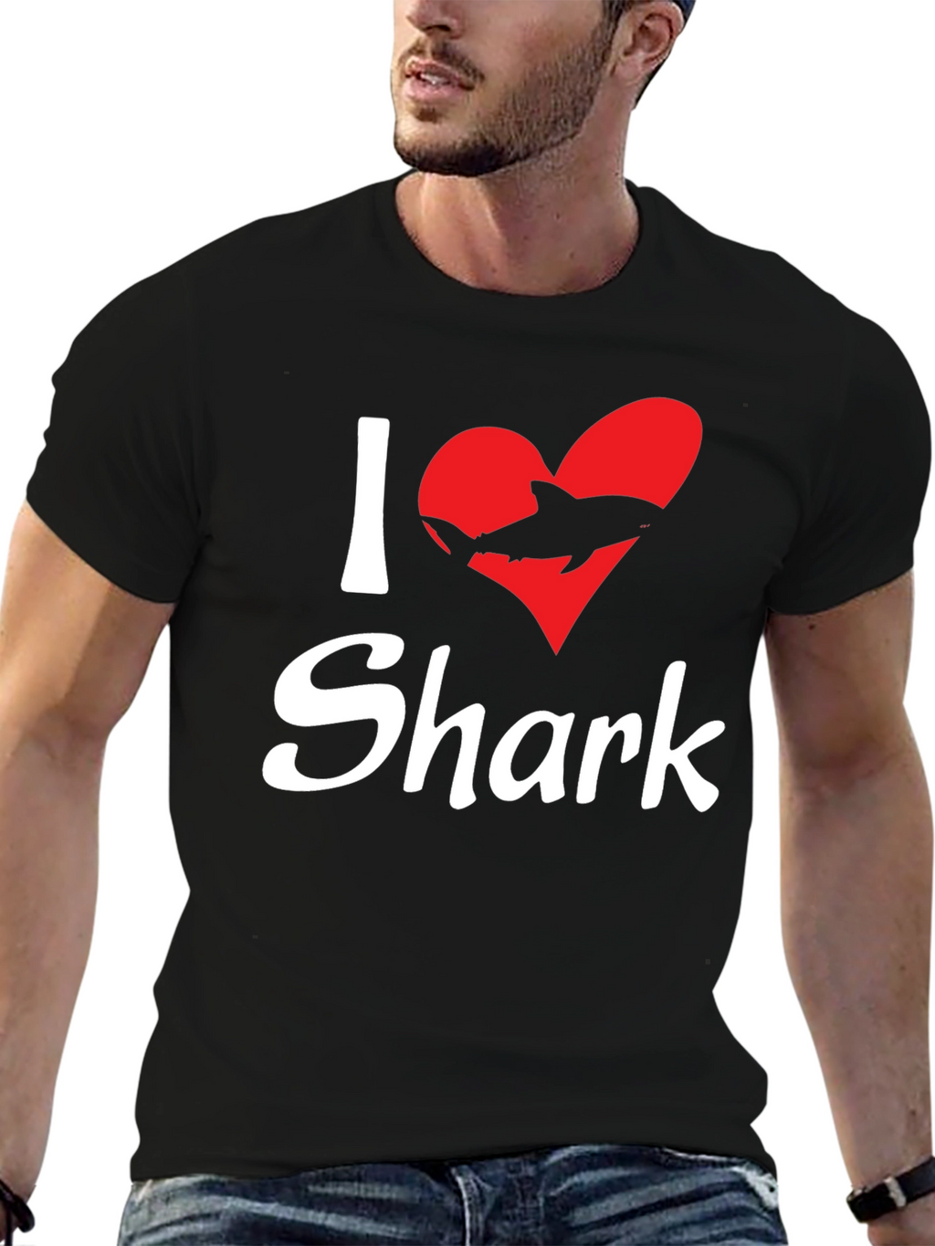 I Love Sharks Black Graphic T-Shirt