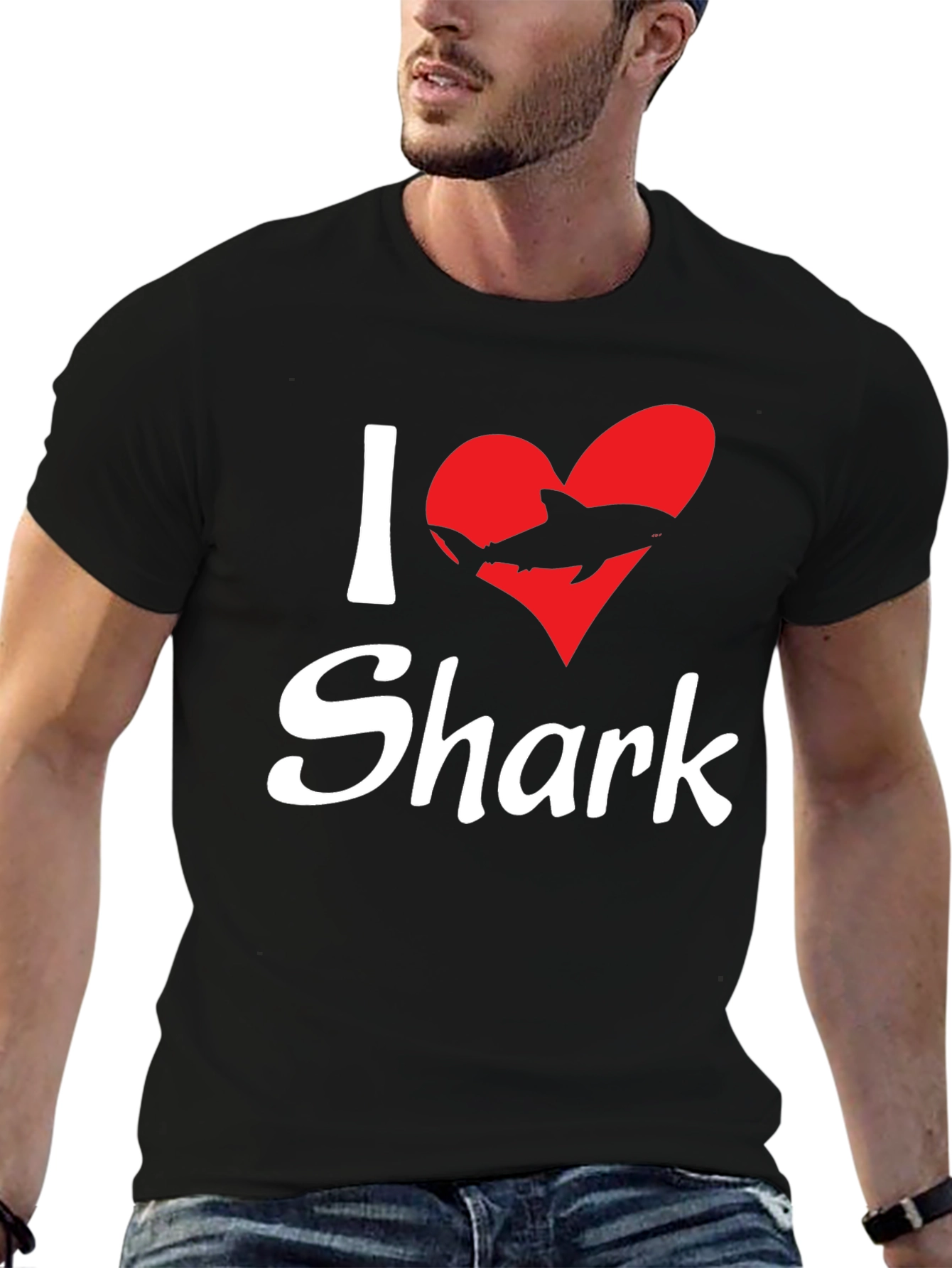 I Love Sharks Black Graphic T-Shirt